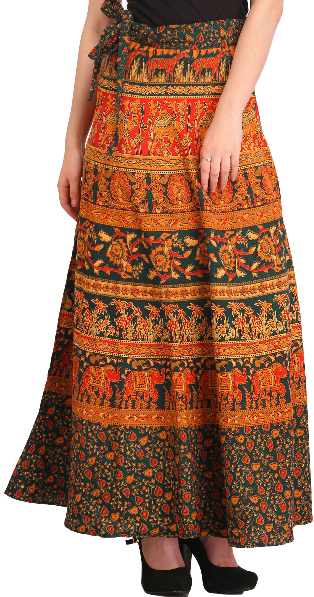Wrap-Around Long Skirt from Pilkhuwa with Printed Animals | Exotic ...