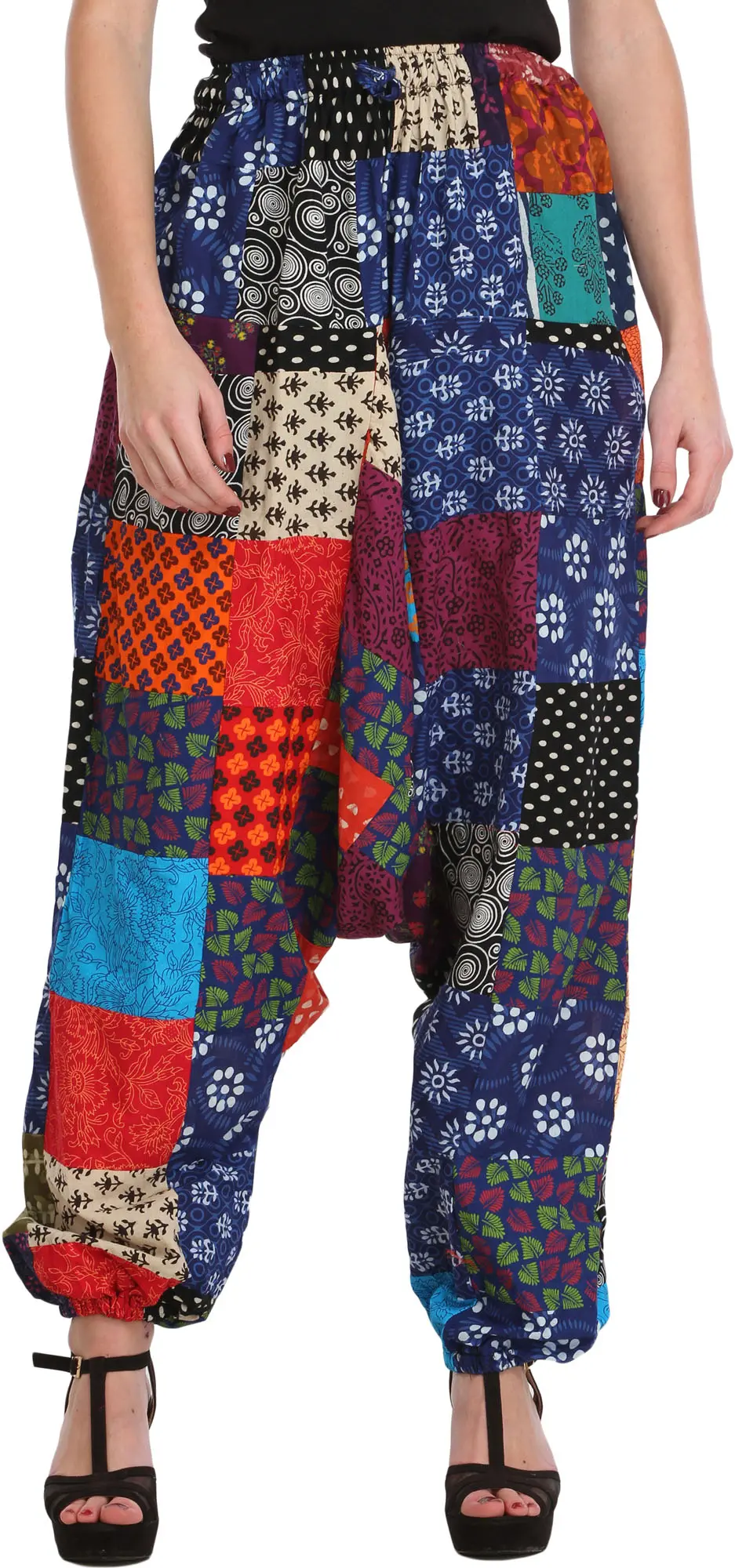 Multicolor Printed Patchwork Casual Harem Trousers