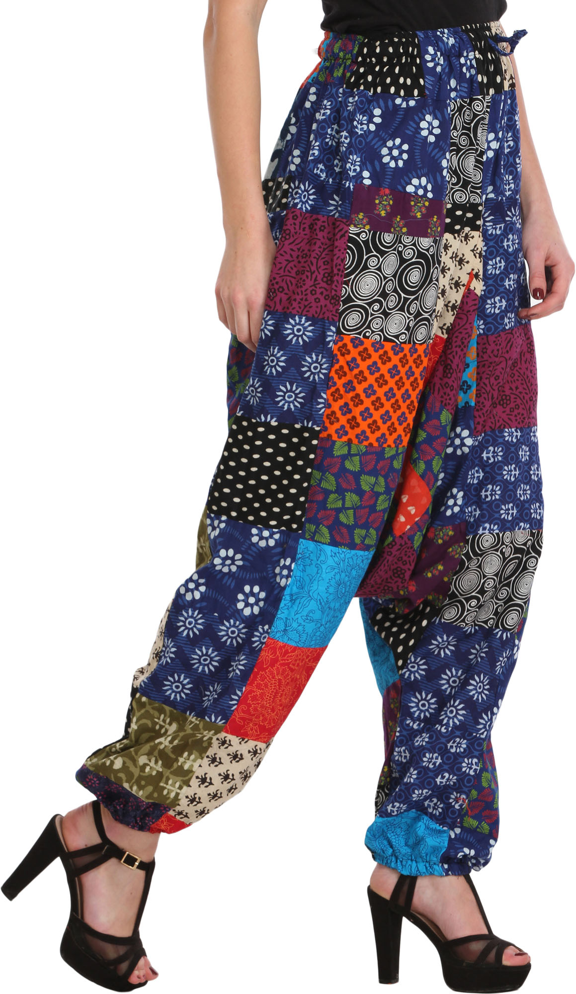 Multicolor Printed Patchwork Casual Harem Trousers | Exotic India Art