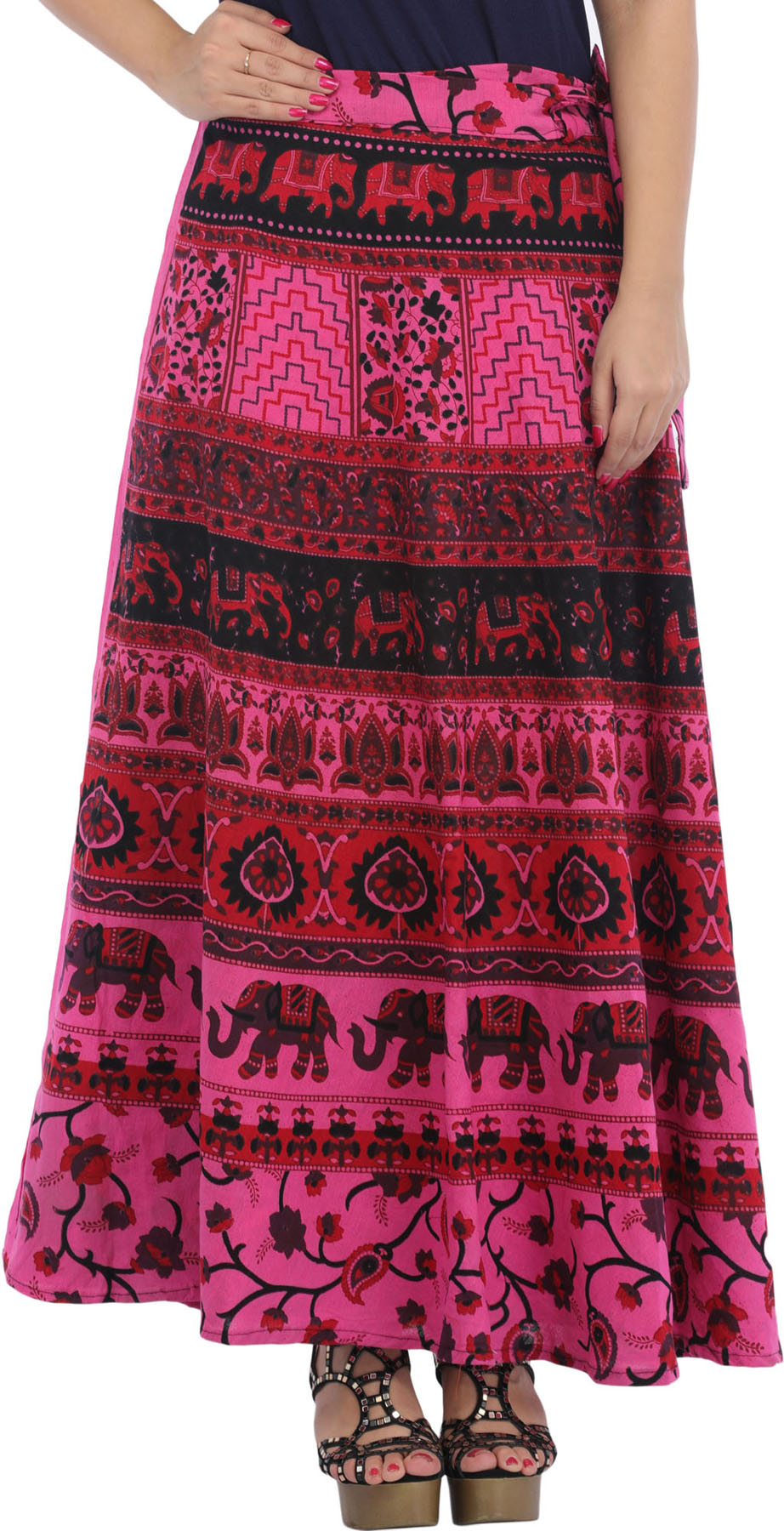 Wrap-Around Long Skirt from Pilkhuwa with Printed Elephants | Exotic ...