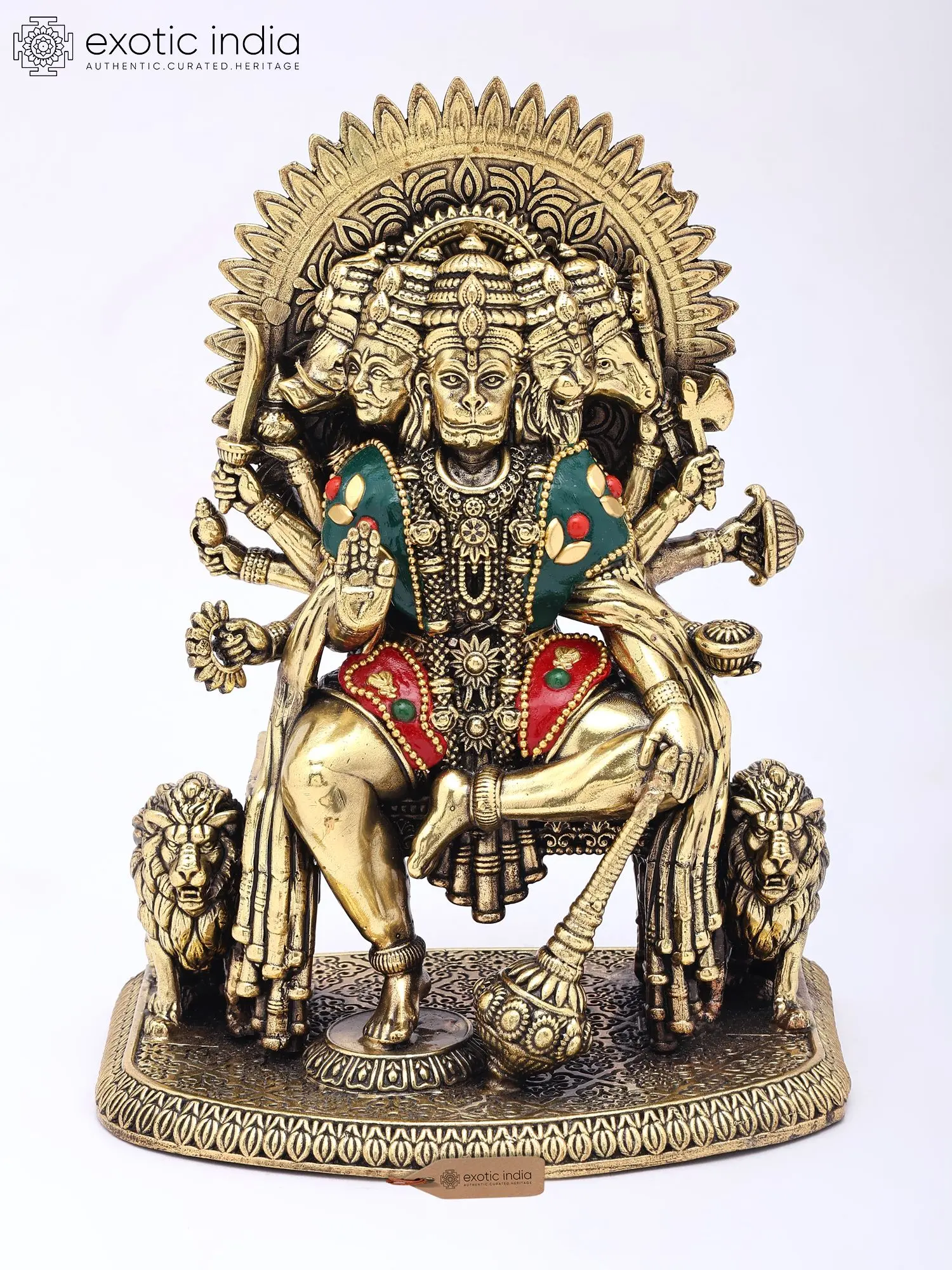 Superfine Blessing Panchamukhi Hanuman Brass Figurine - 8