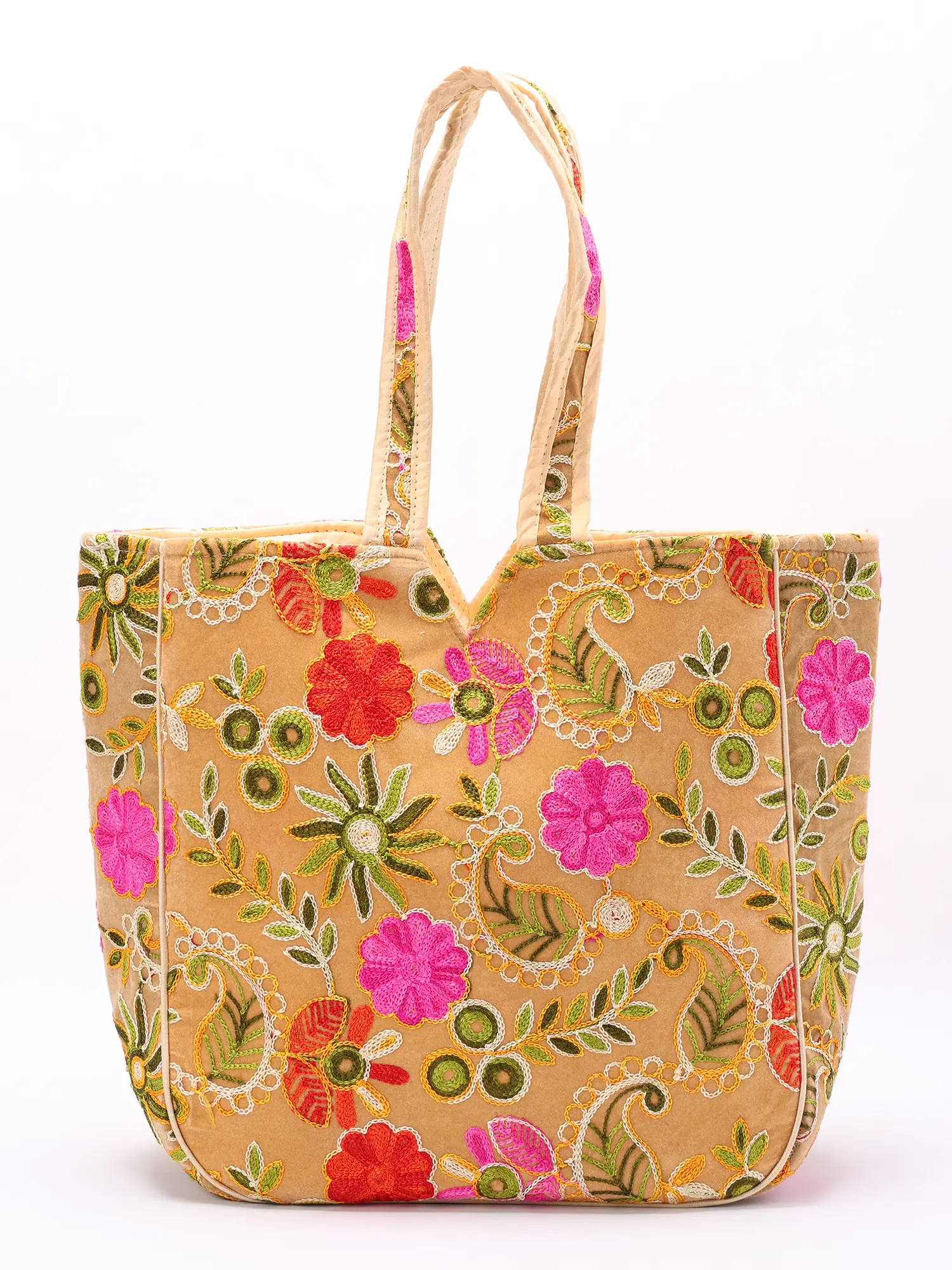 Kutch Shoulder Bag with Chain Stitch Embroidered Flower and Paisley