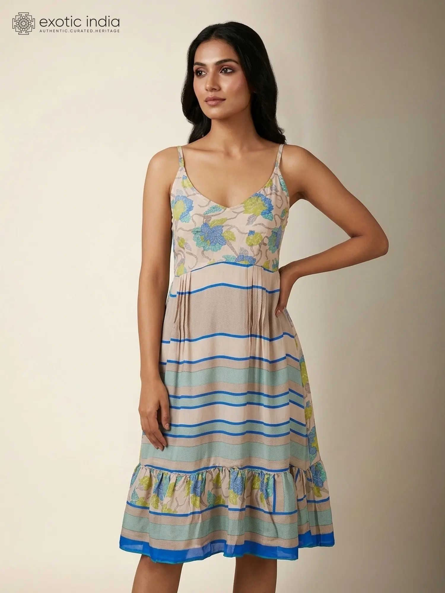 Vintage Noodle-Strap Summer Dress with Smocked Back from Jodhpur