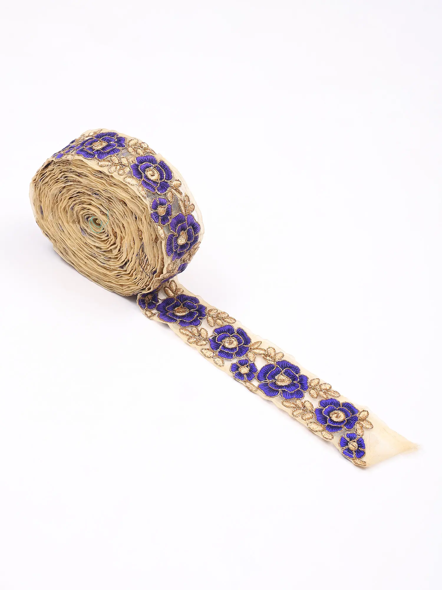 Solitary-Star Fabric Border with Floral Thread Embroidery