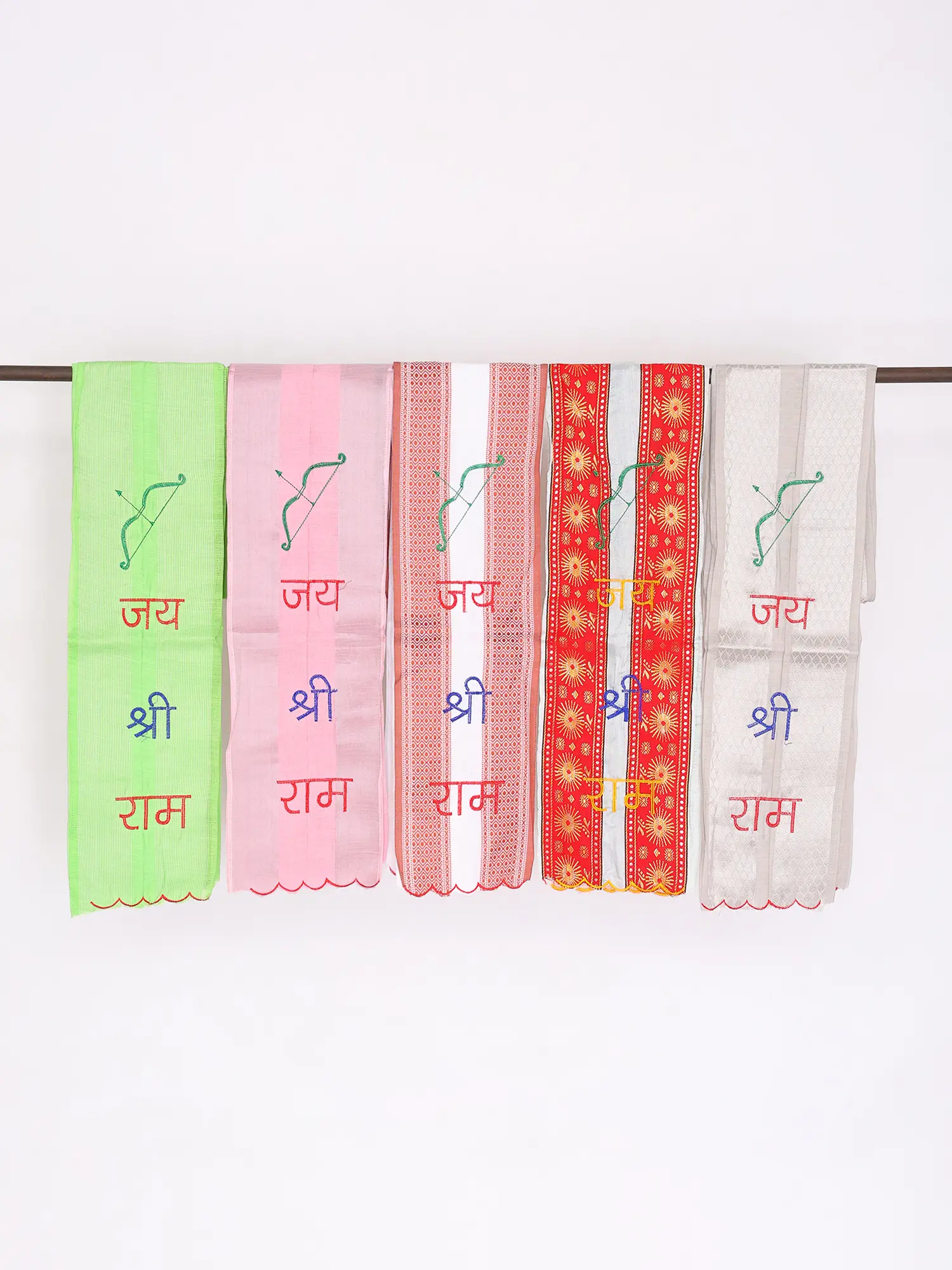 Lot of Five Jai Shree Ram Embroidered Hindu Prayer Scarf