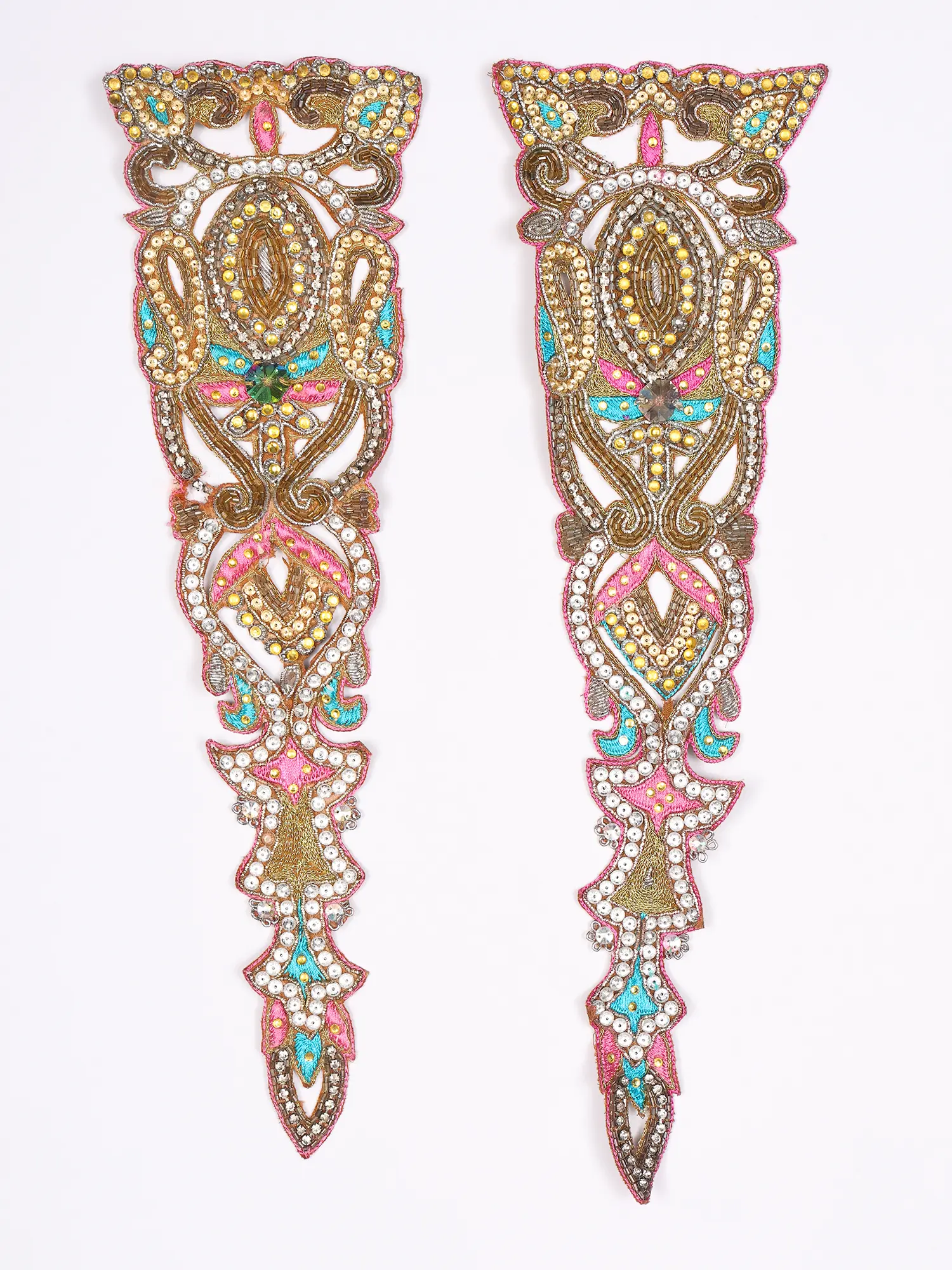 Multicolor Floral Pair of Long Patches with Zari and Stone work