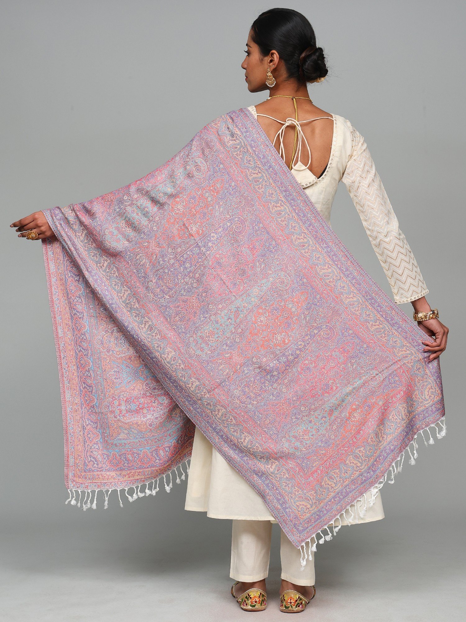 Reversible Stole with Woven Giant Paisley from Punjab