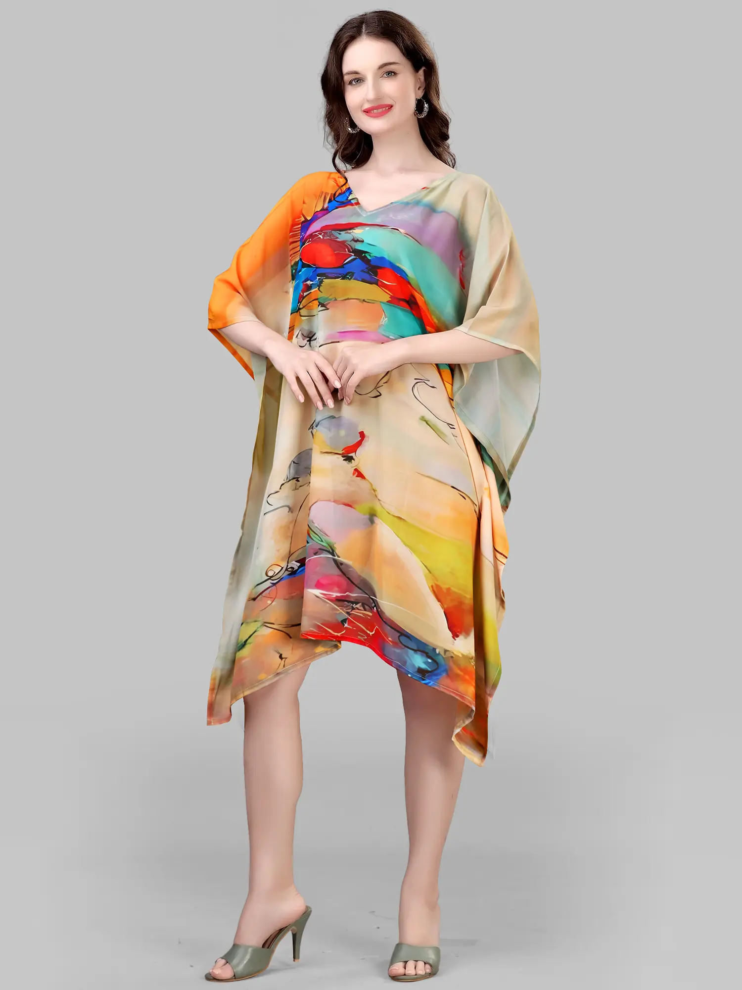 Georgette Short Kaftan with Abstract Pattern Print