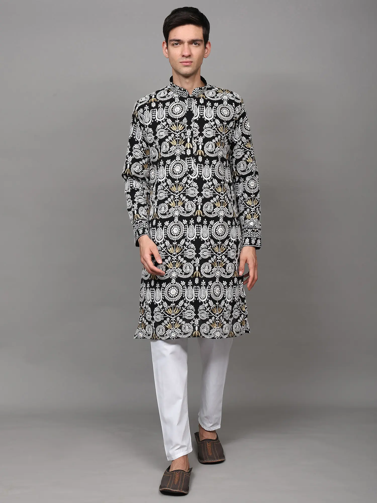 Black-Onyx Georgette Intricate Heavy Embroidered Wedding Kurta Pajama with Sequins work
