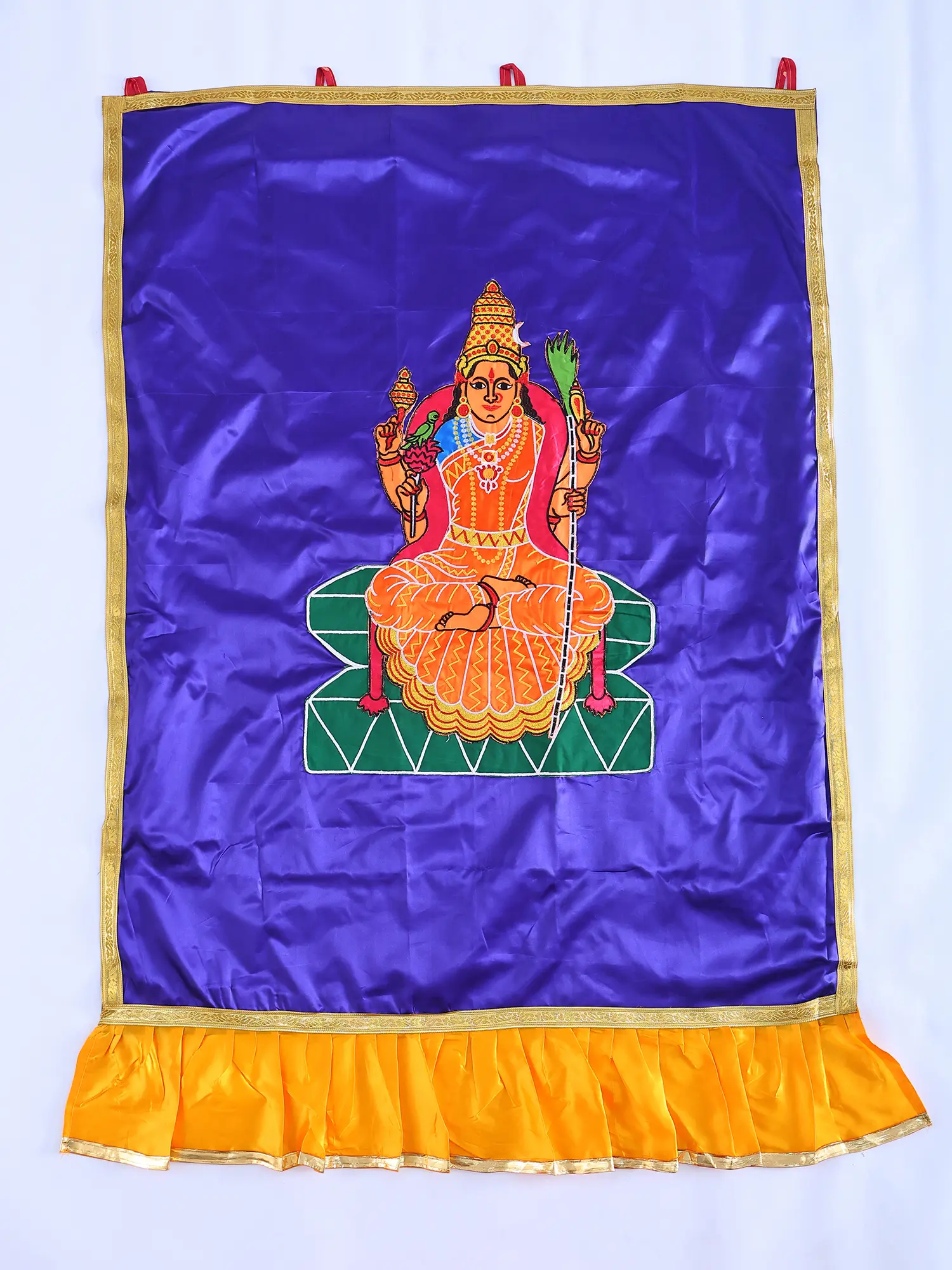True-Blue Goddess Rajarajeshvari (Kamakshi) Auspicious Temple Curtain