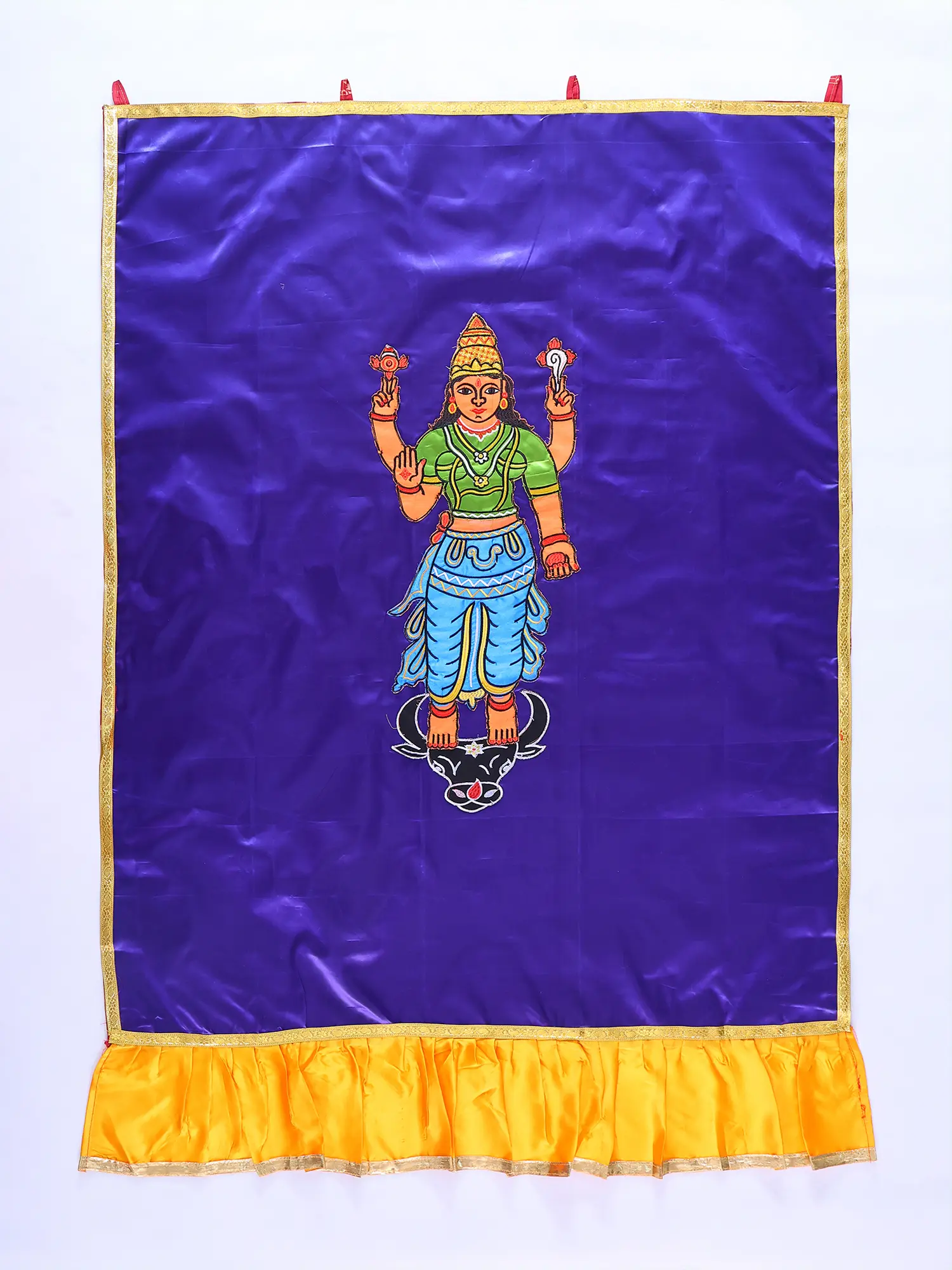 Blueprint Auspicious Temple Curtain with Embroidered Goddess Vishnu Durgai in Applique