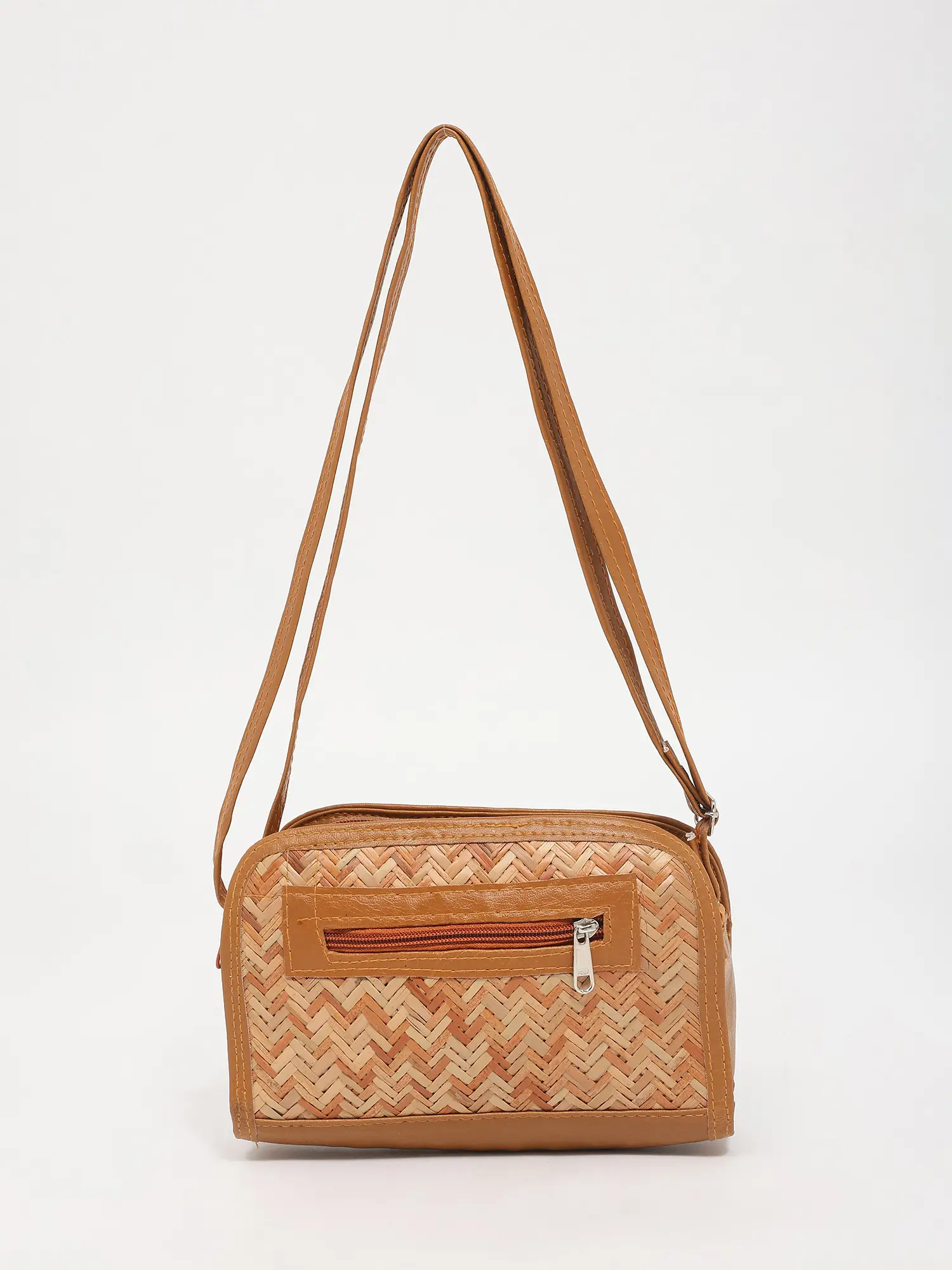 Bamboo Sling Bag with Leather Border and Strap