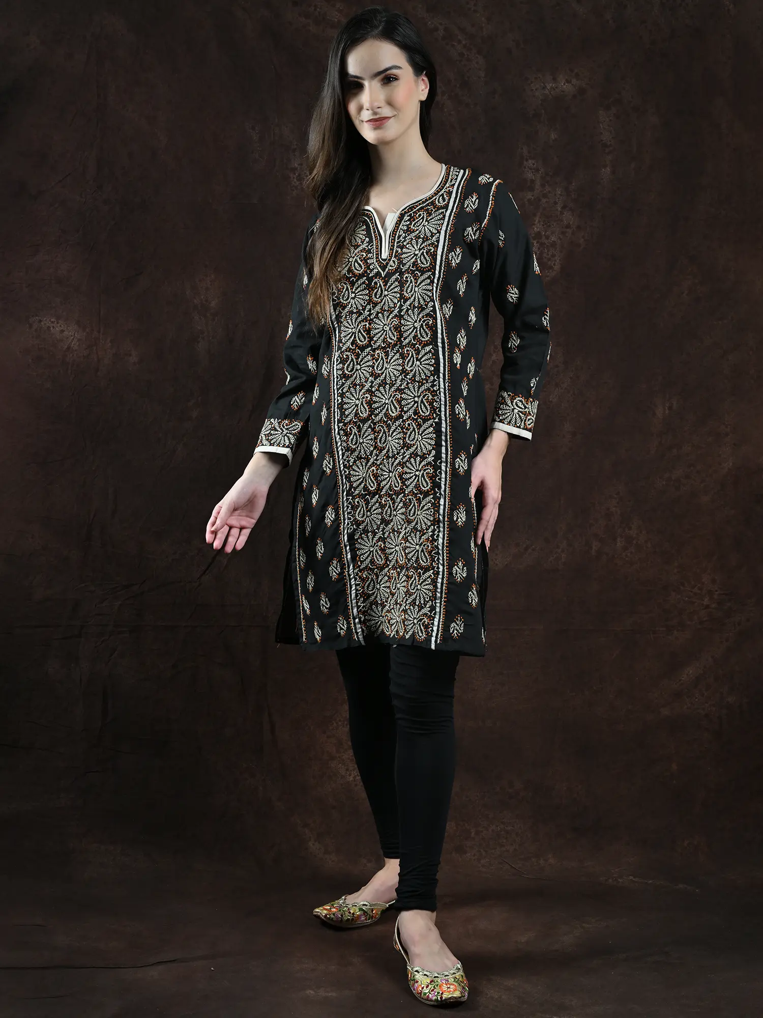 Bristol-Black Pure Cotton Kurti with Lukhnavi Chikankari Embroidery by Hand