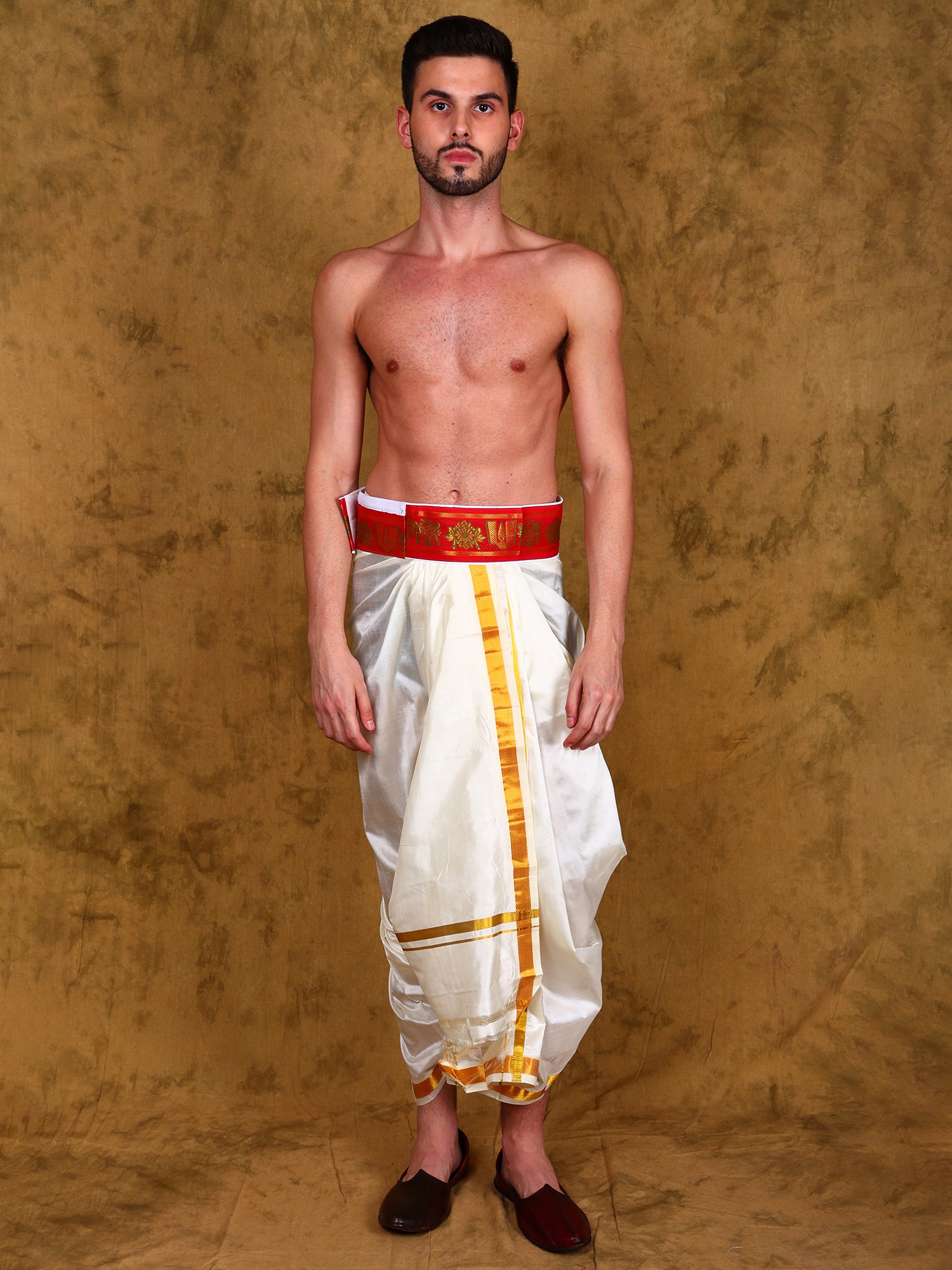 Dhoti Belt with Zip Pouch/Pocket and Golden Thread Woven Vaishnava
