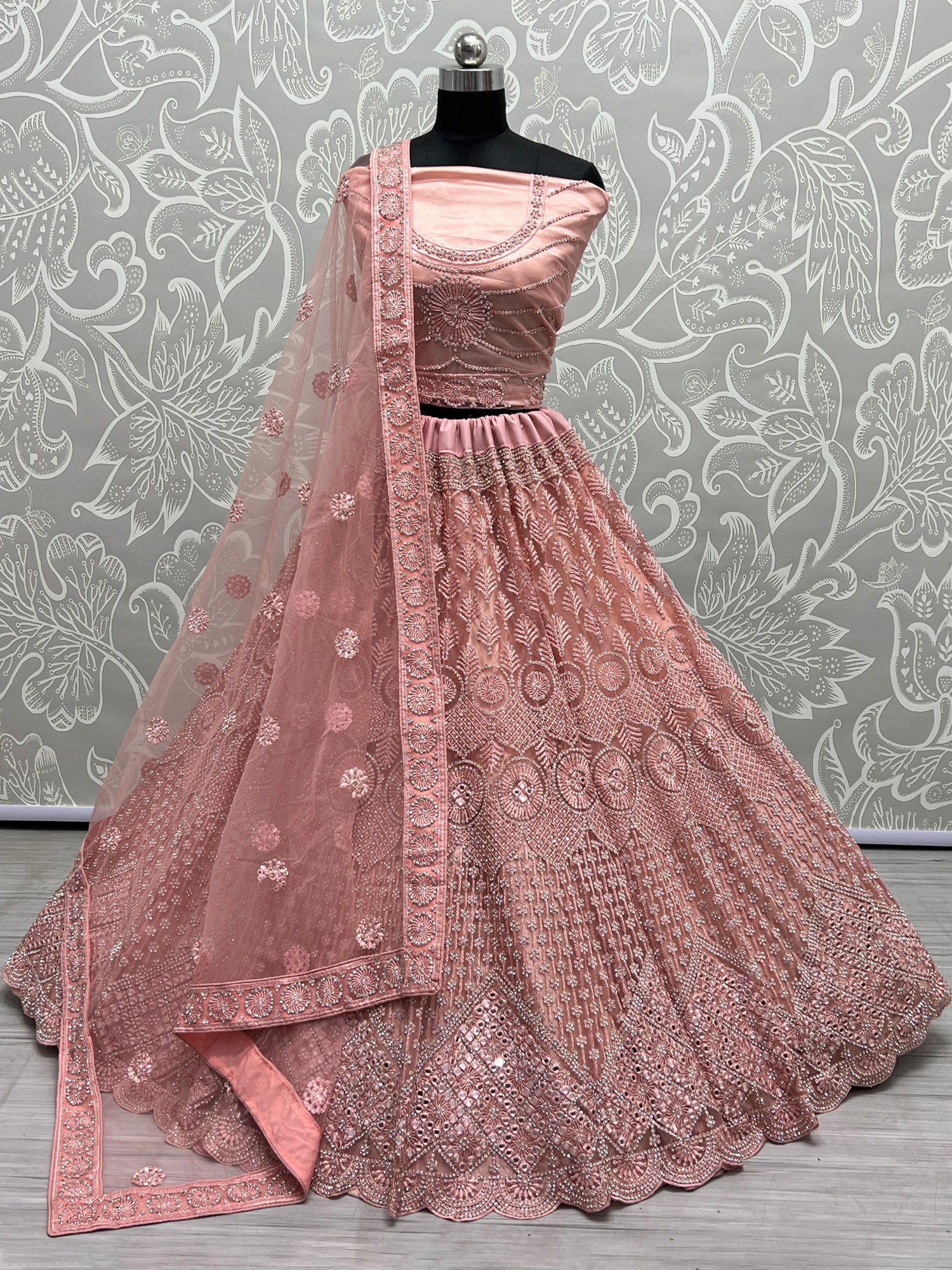 Peach Color Satin Embroidery Lehenga Choli – Gunj Fashion