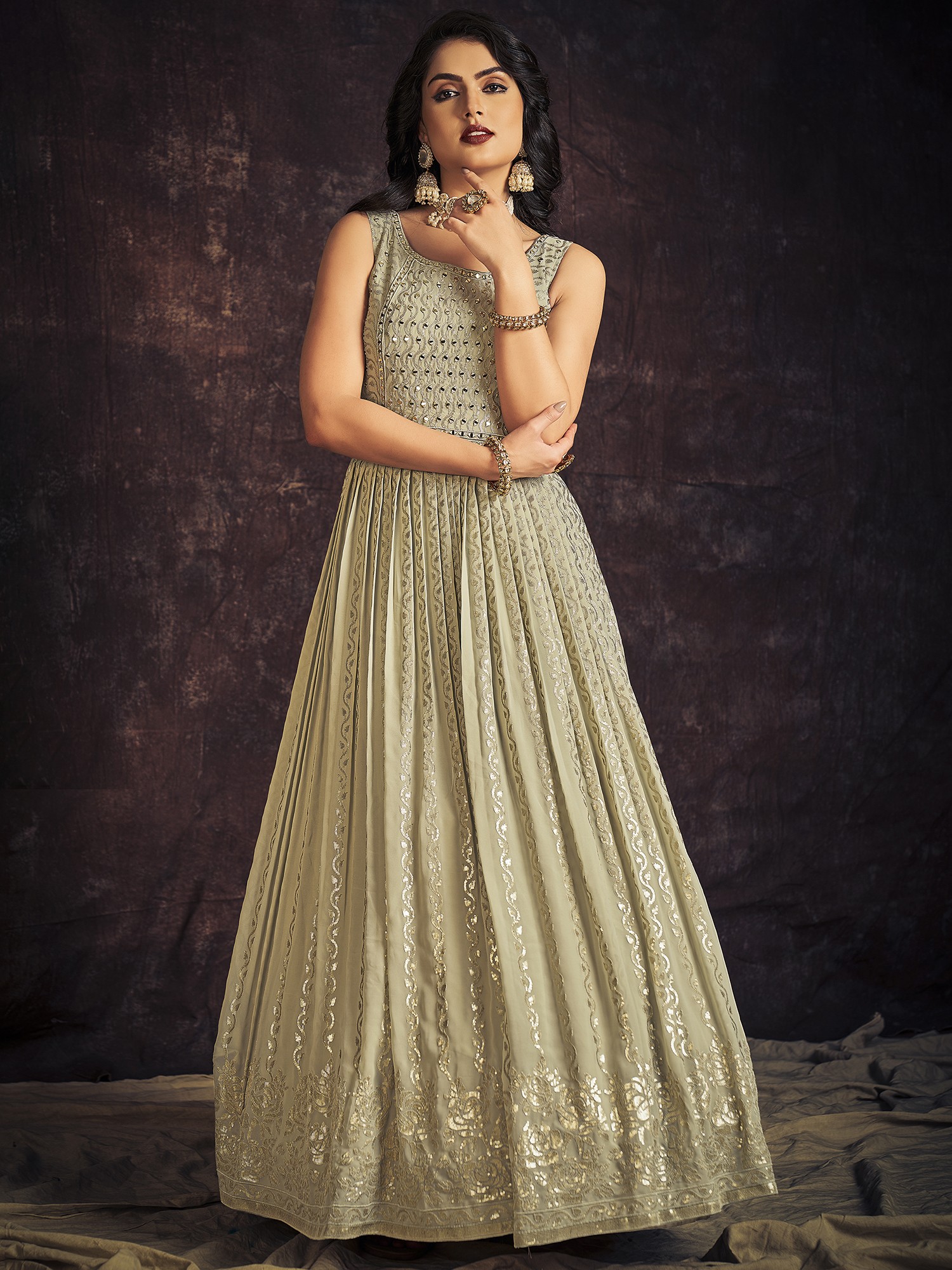 Buy Nikki Tikki Women's White Anarkali Style Long Gown Kurta Set with  Dupatta. (XX-Large) at Amazon.in