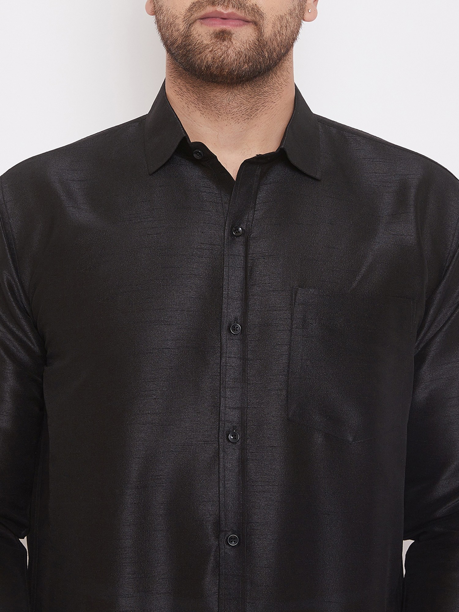 Silk Blend South Indian Style Full Sleeve Shirt With White Cotton Mundu | Exotic India Art