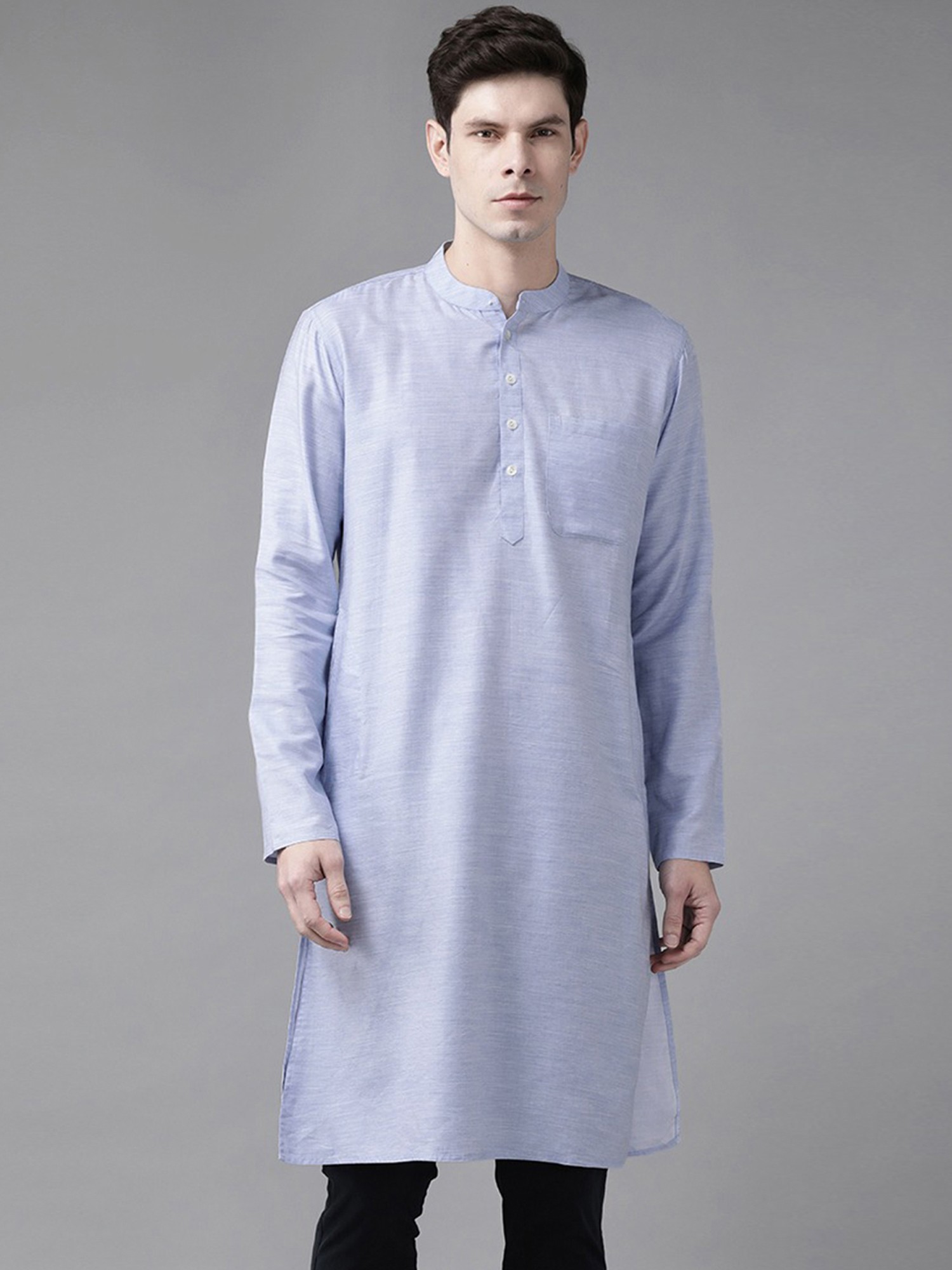 Organic Cotton Flat Collar Plain Kurta For Men | Exotic India Art