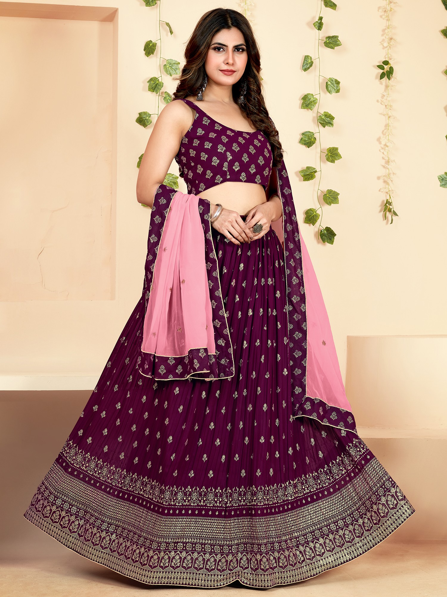 Order Now Enhanced Wine Velvet #Anarkali #Lehenga Pairing Pink #Choli # Dupatta. This #Designer… | Indian bridal outfits, Bridal lehenga choli,  Simple lehenga choli