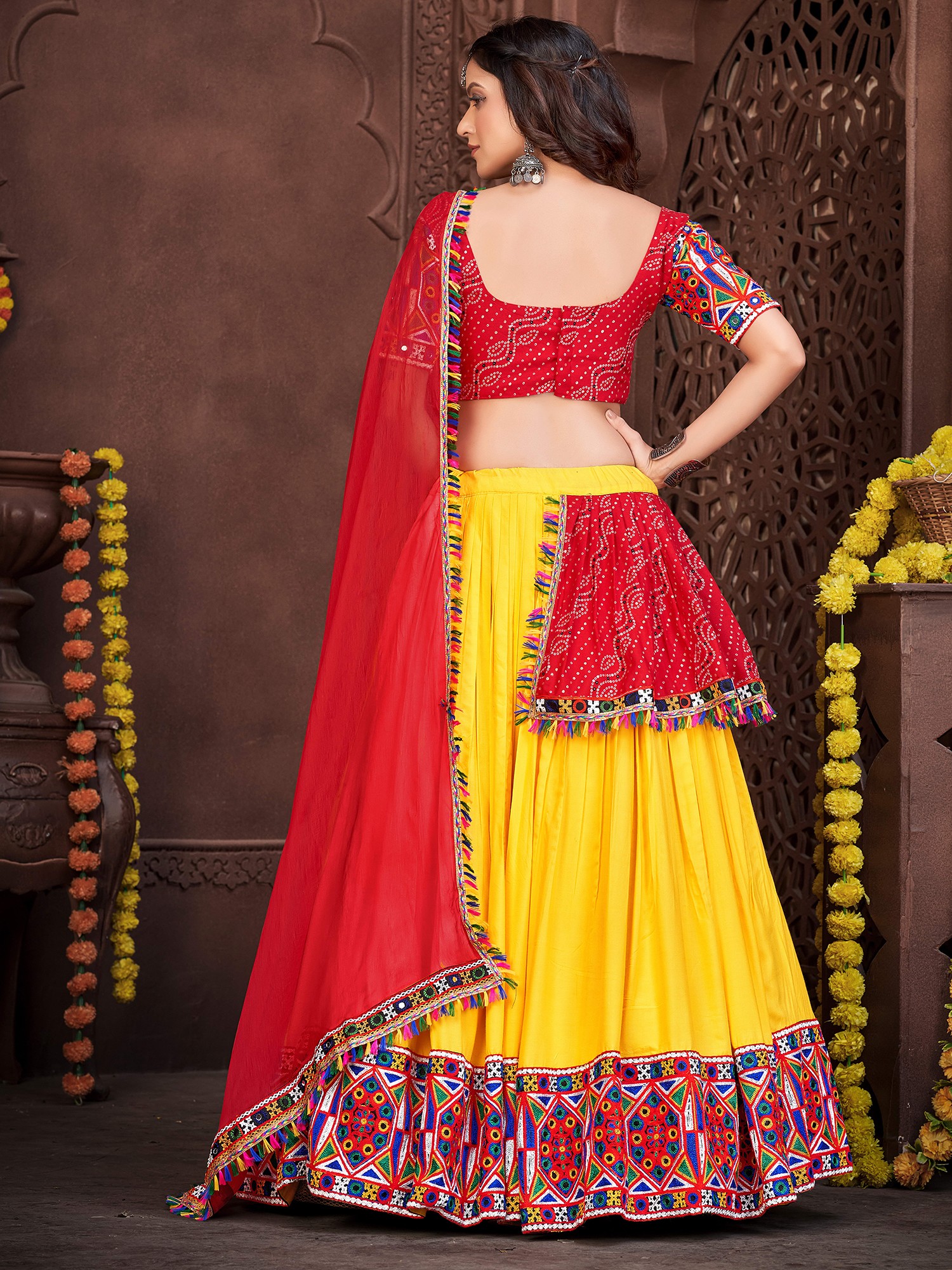 Buy Women Yellow Lehenga Set With Floral Embroidered Blouse And Contrast  Dupatta - Clothing - Indya