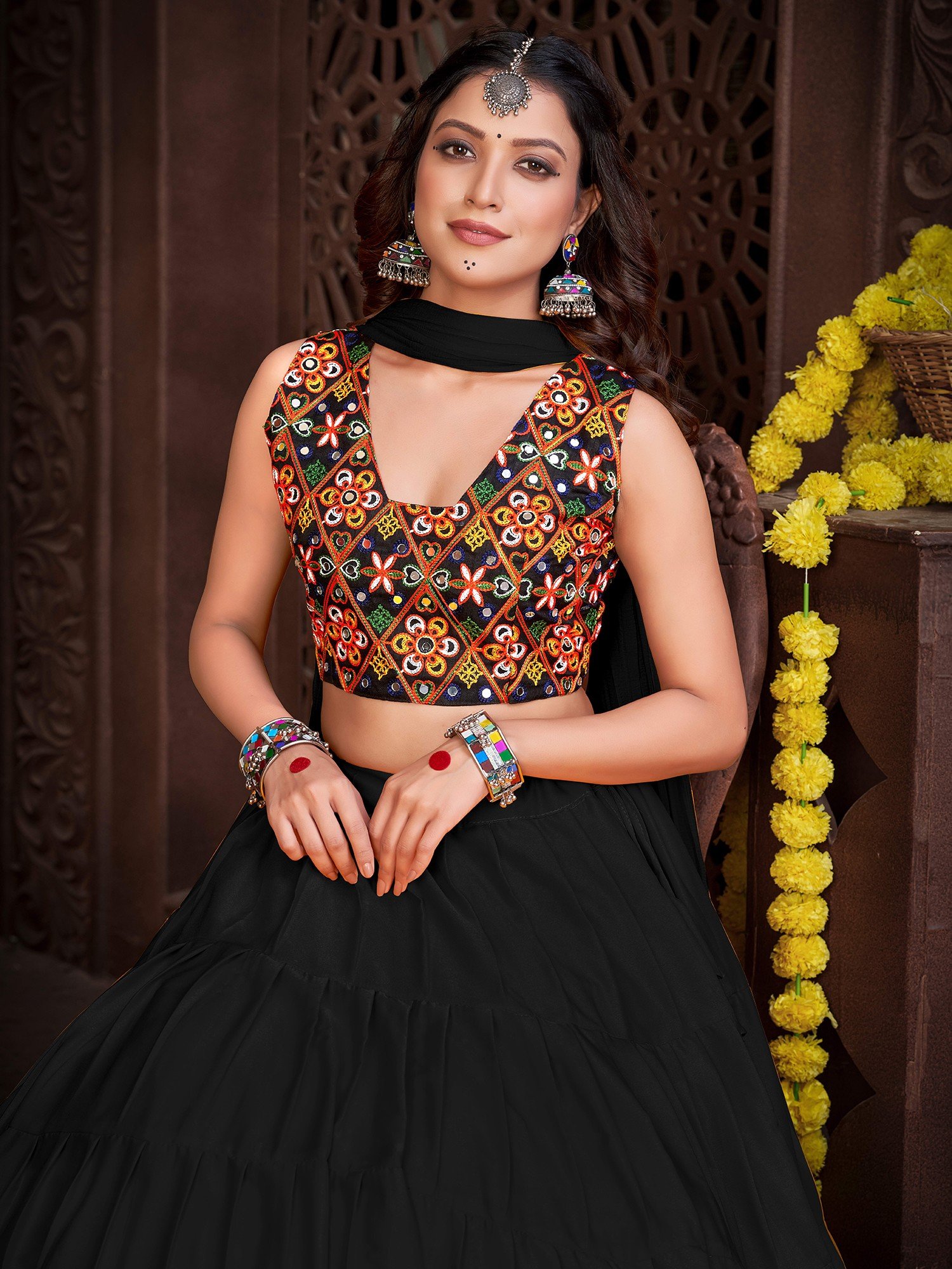 Ready Made Online Plain A-Line Silk Black Lehenga LLCV113124