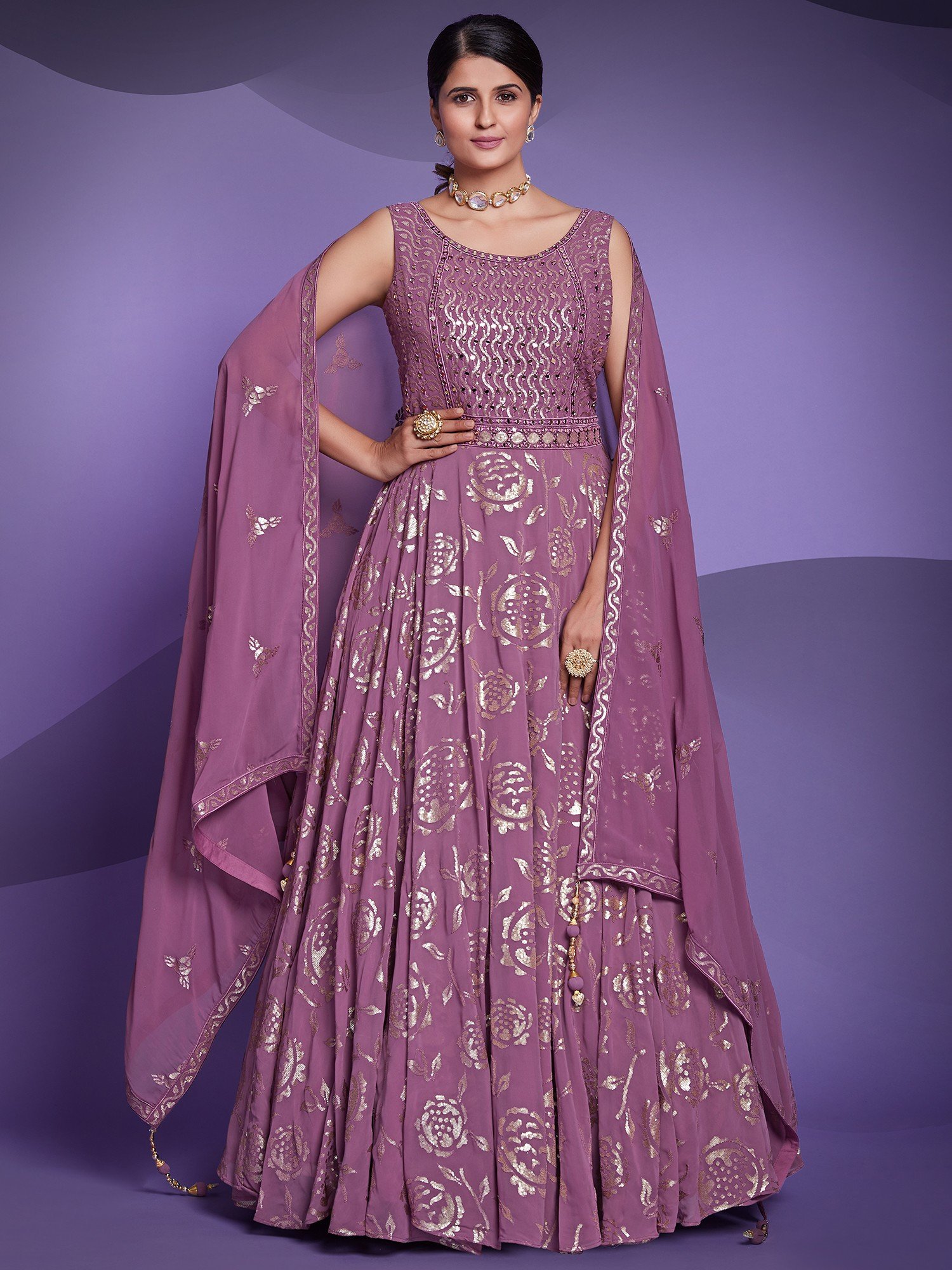 Beautiful Lavender Color Chinon Embroidered Readymade Anarkali Suit |  Anarkali dress, Ladies gown, Wedding anarkali dress