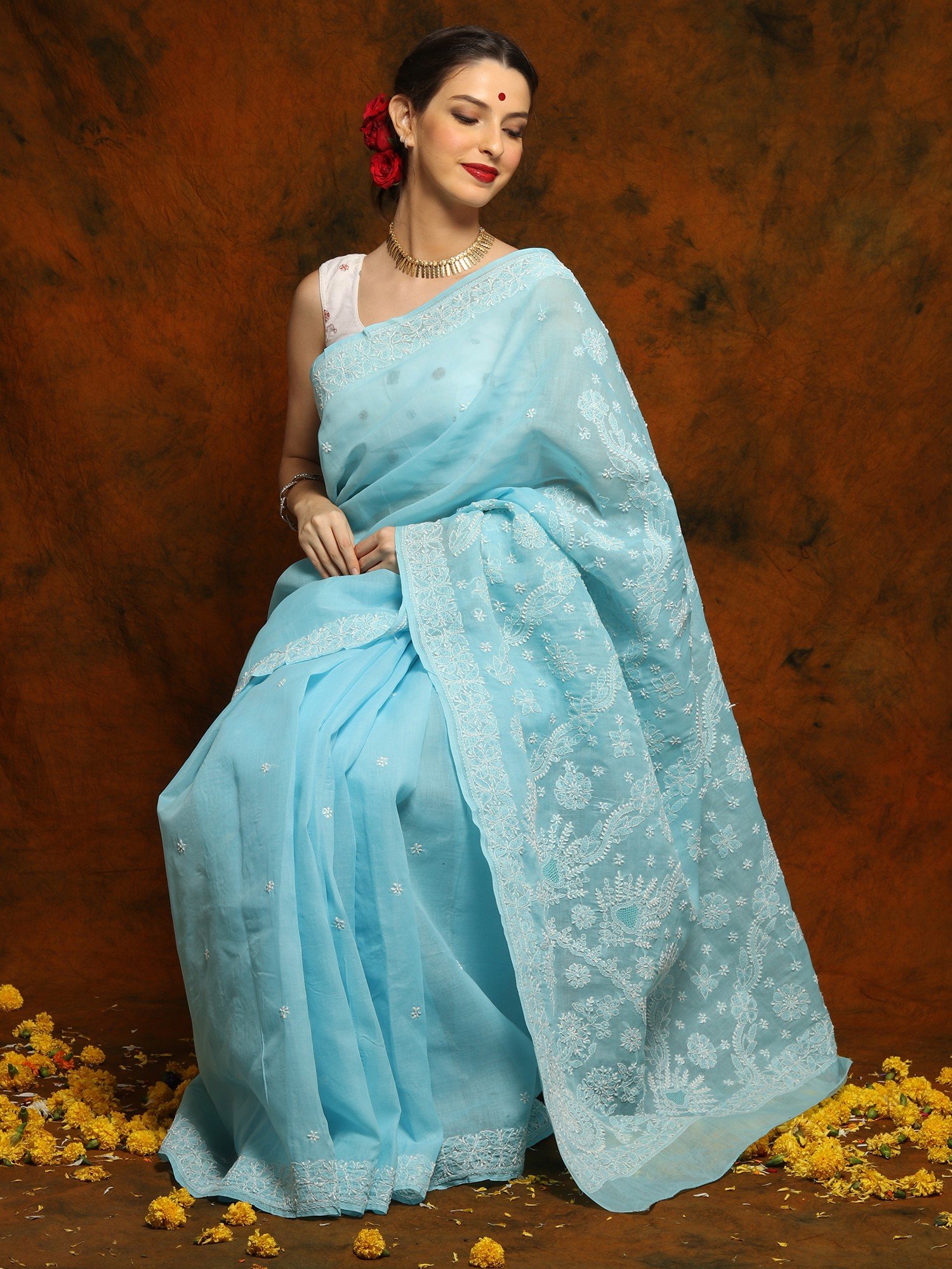 Buy tantial Printed Jamdani Cotton Silk Light Blue Sarees Online @ Best  Price In India | Flipkart.com