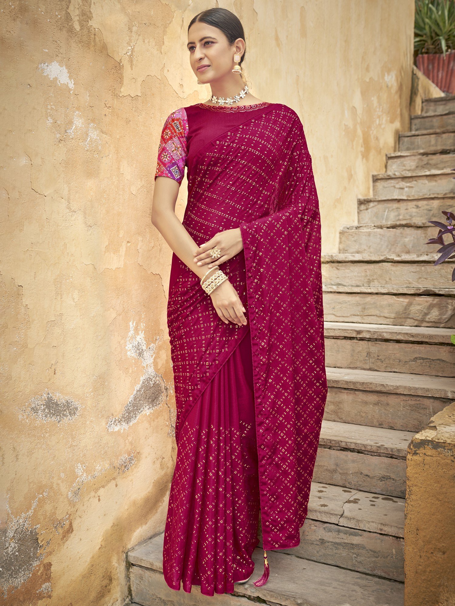 Pink Peacock Couture  Blush Saree With Embellished Blouse