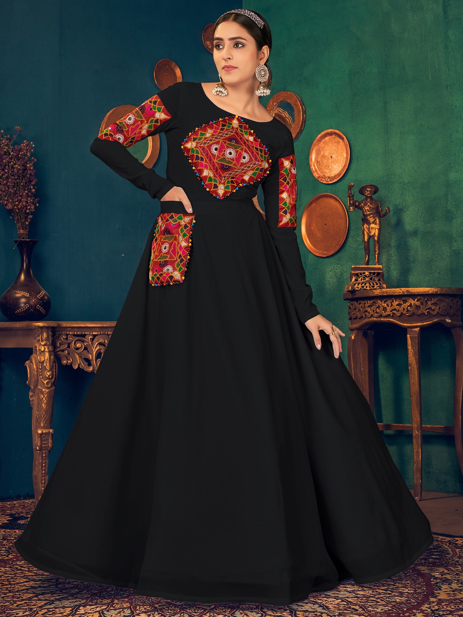 Buy Black Faux Georgette Embroidered Dresses and Gown Party Wear Online at  Best Price | Cbazaar