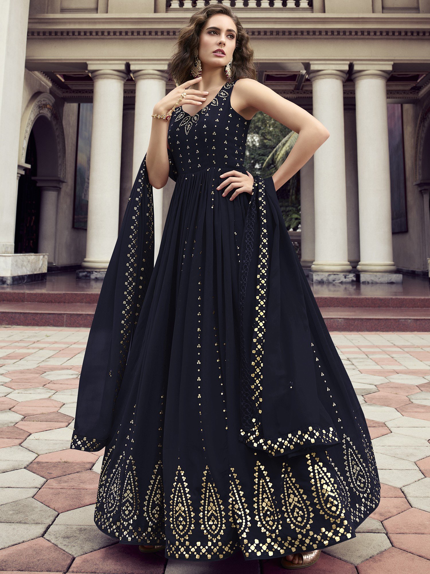 Rutba Khan Designer Sari Gown Ready to Drape Dupatta - Vasangini