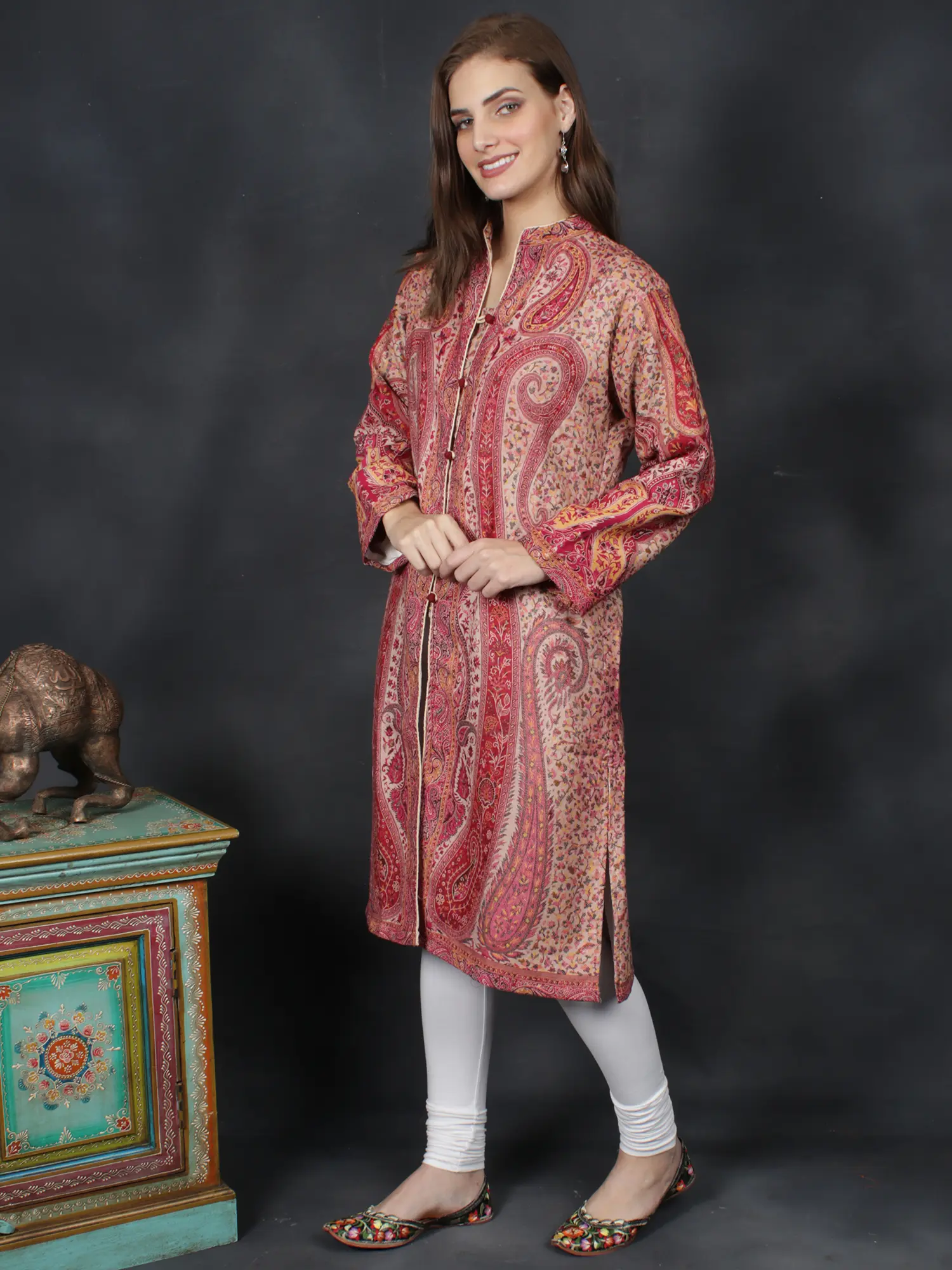 Woven Multicolored Kashimiri Wool Long Jacket, alternate view