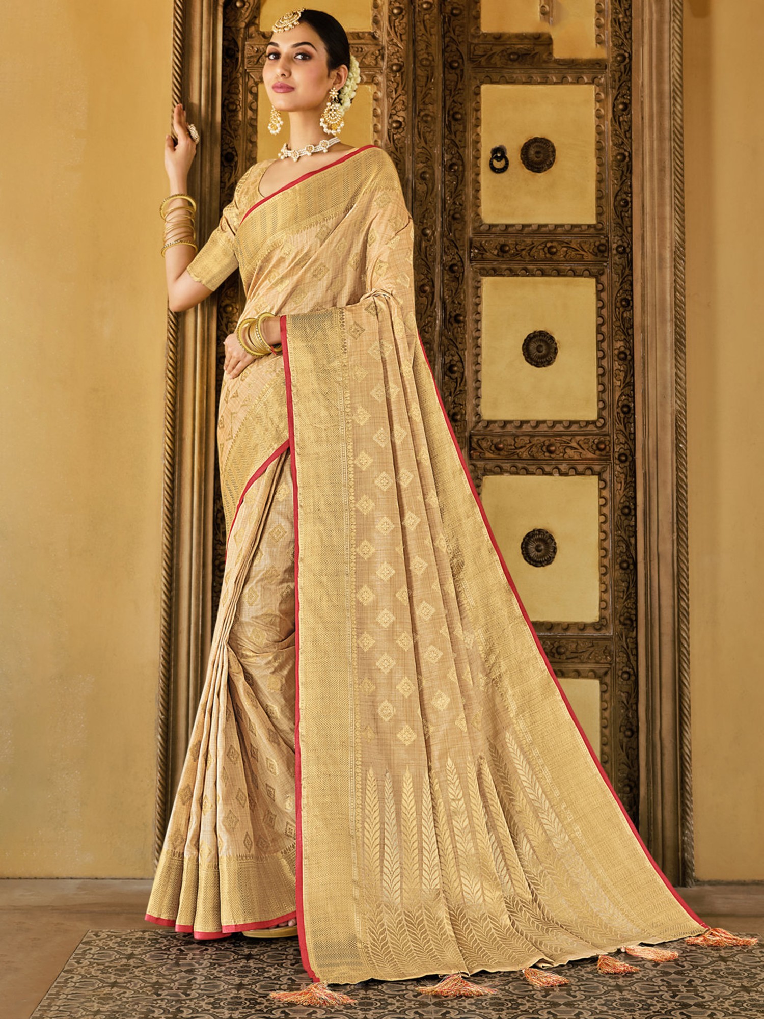 Mal Cotton saree in Beige and Black color