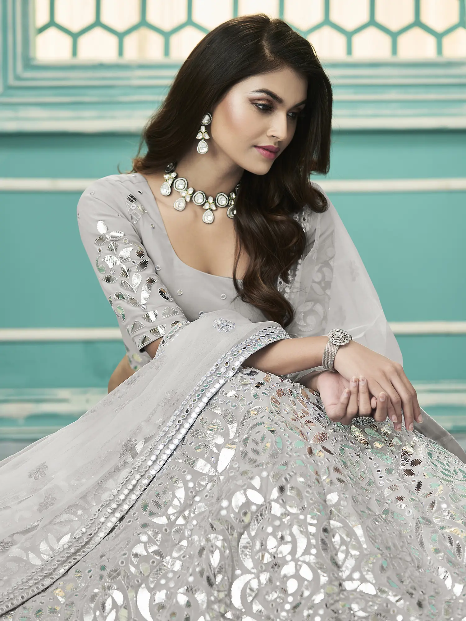 gota patti 2019 gota lace neck design Georgette Gota Patti Embroidered Lehenga Choli With Net Dupatta