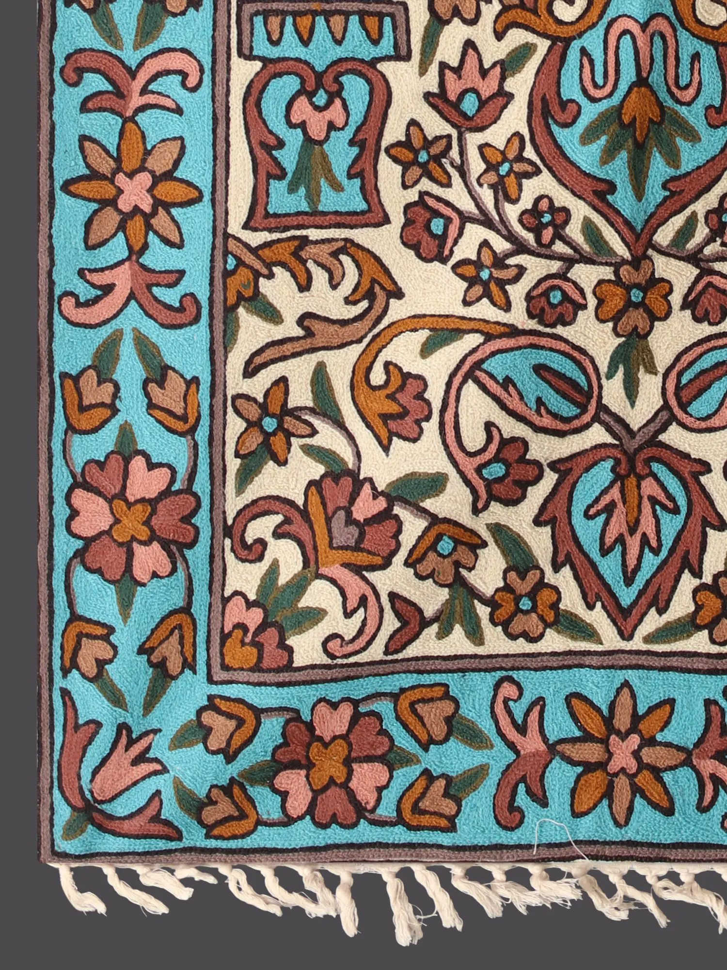 Indian Style Rug Pattern Floral Decorative Chainstitch Multicolored Mughal Pattern Aari ...
