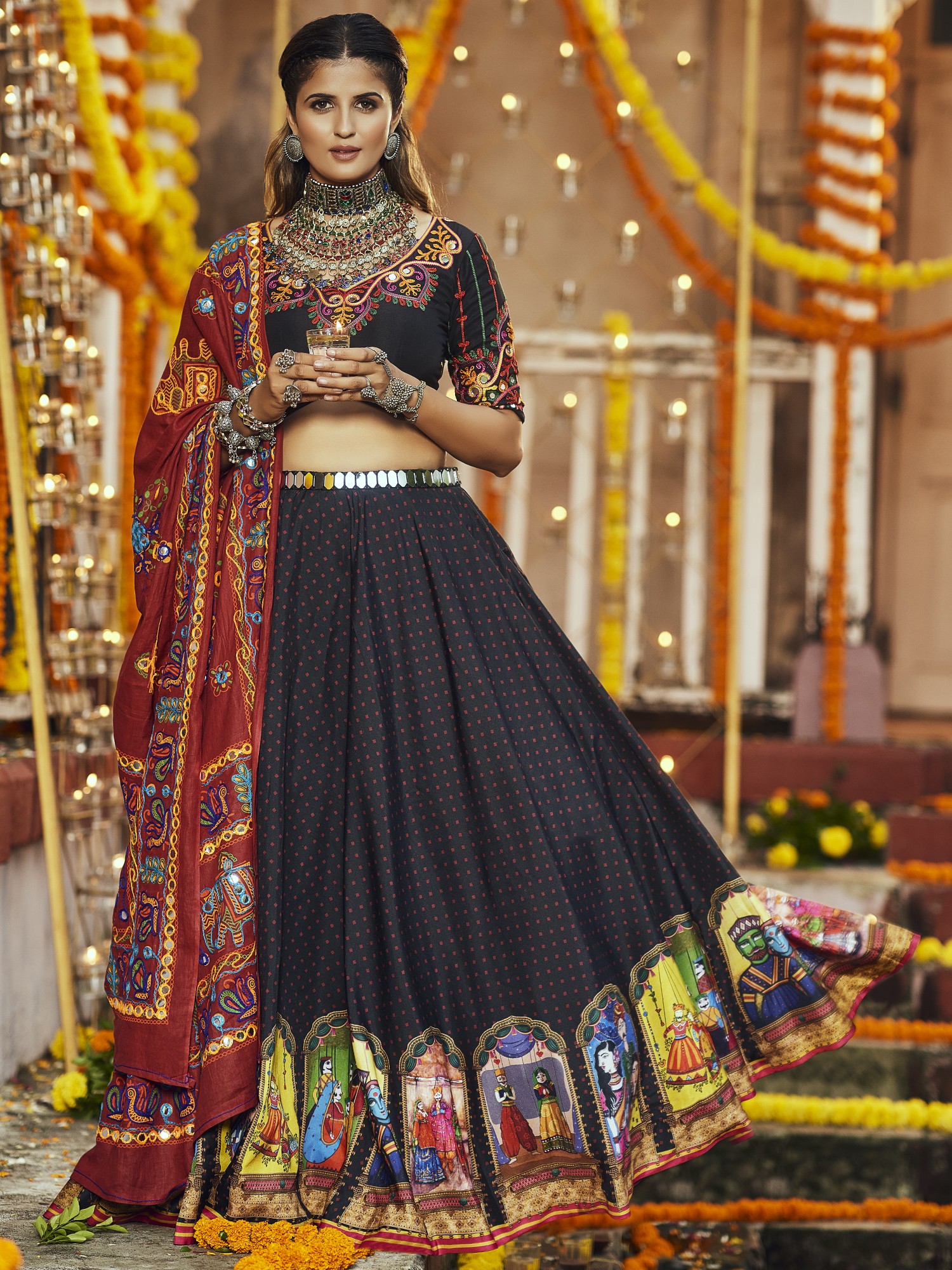 Traditional Wear Black Color Mirror Work Navratri Lehenga Choli –  vastracloth