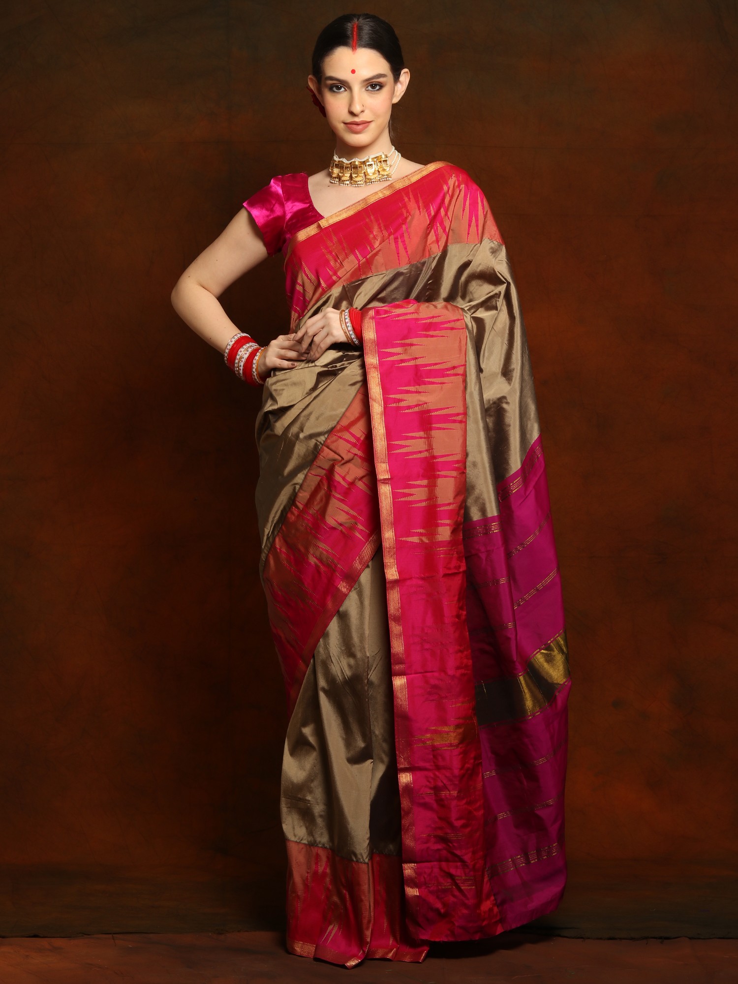 Temple Design Cotton Silk Border In Plain Maroon Kanchi Cotton Saree –  Sundari Silks