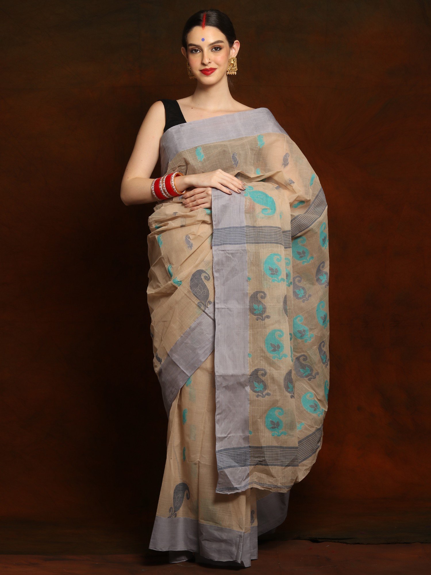 Impressive Royal Blue Mercerized Cotton Saree With Dhakai Jamdani Weave -  Loomfolks