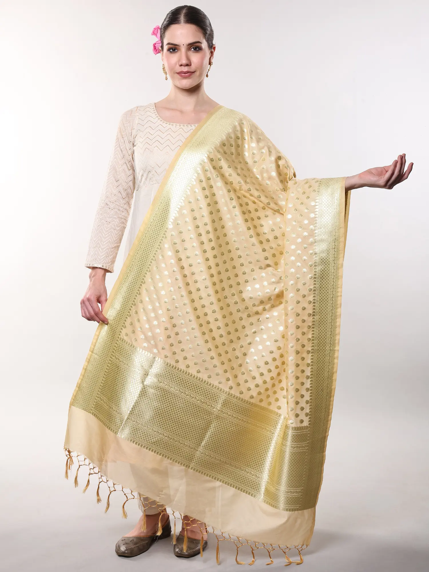 Banarasi Silk Kataan Zari Jaal Dupatta