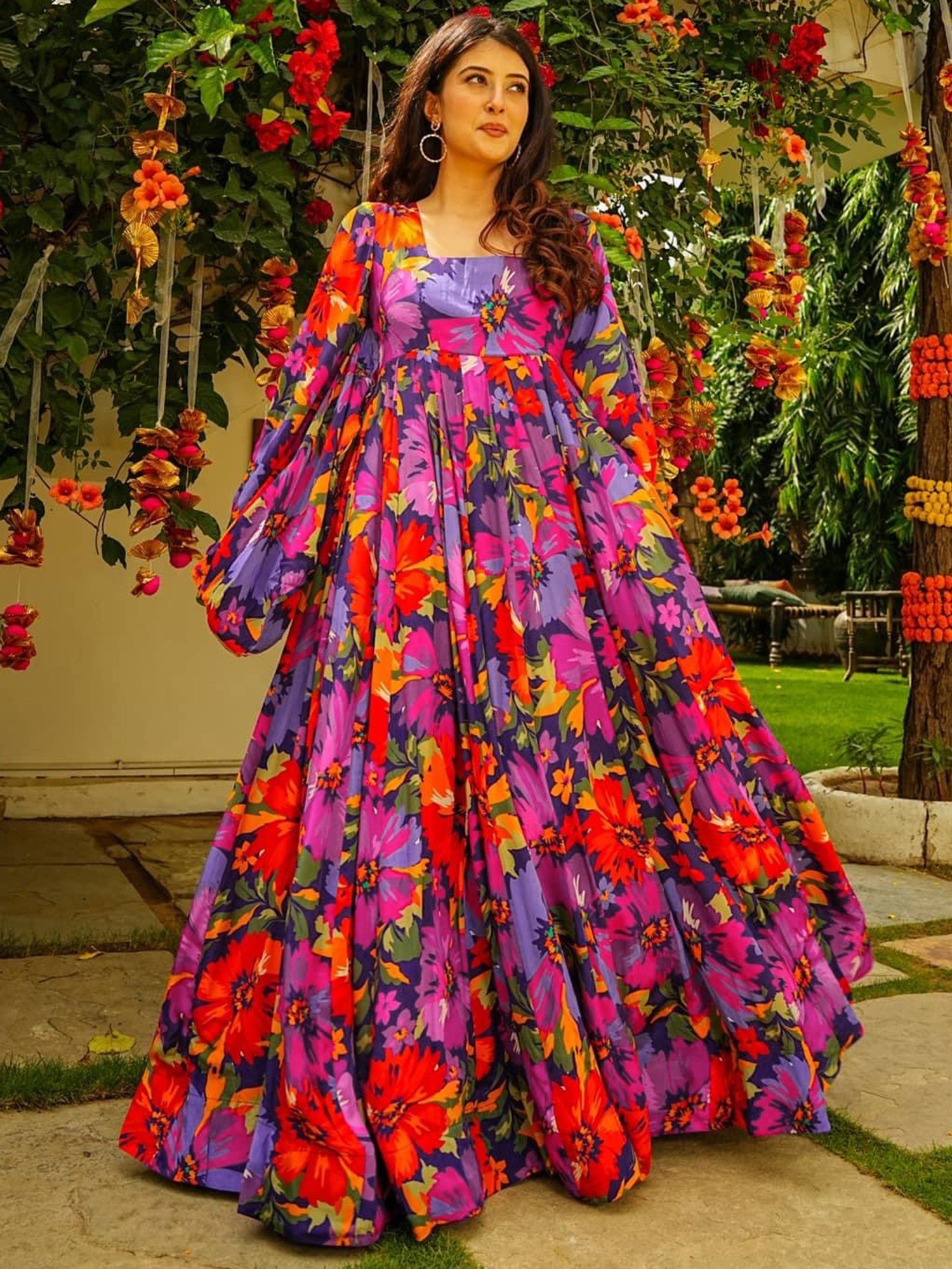 Valentine Wine Floral Anarkali Gown | Ready to Wear | Lucknowi Belt –  Nardev Fashion