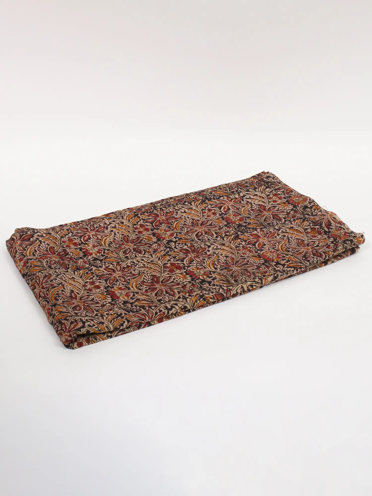 Charcoal-Black Pure Cotton Kalamkari Block Printed Fabric