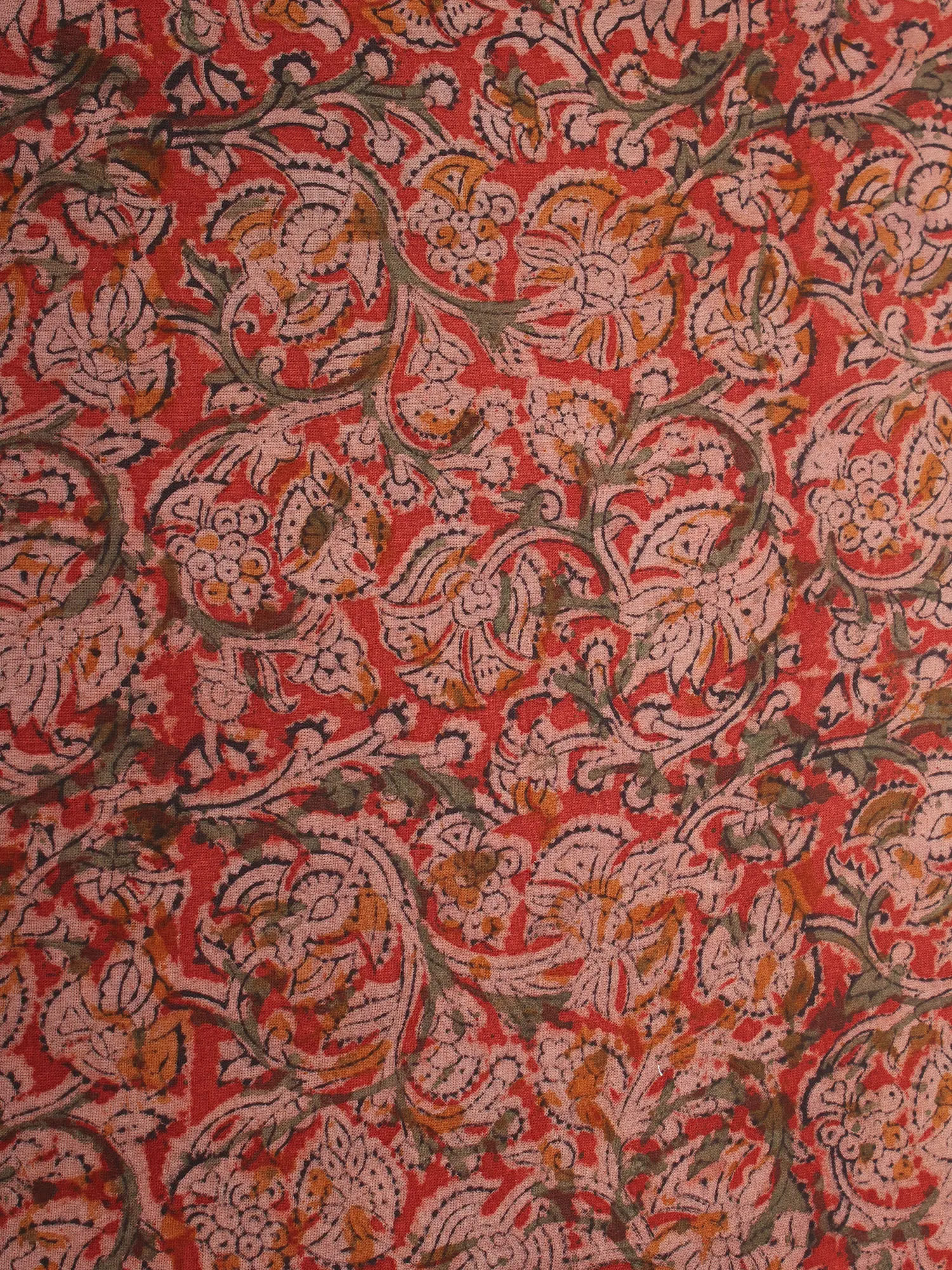 Rose-Red Pure Cotton Kalamkari Block Printed Fabric, alternate view