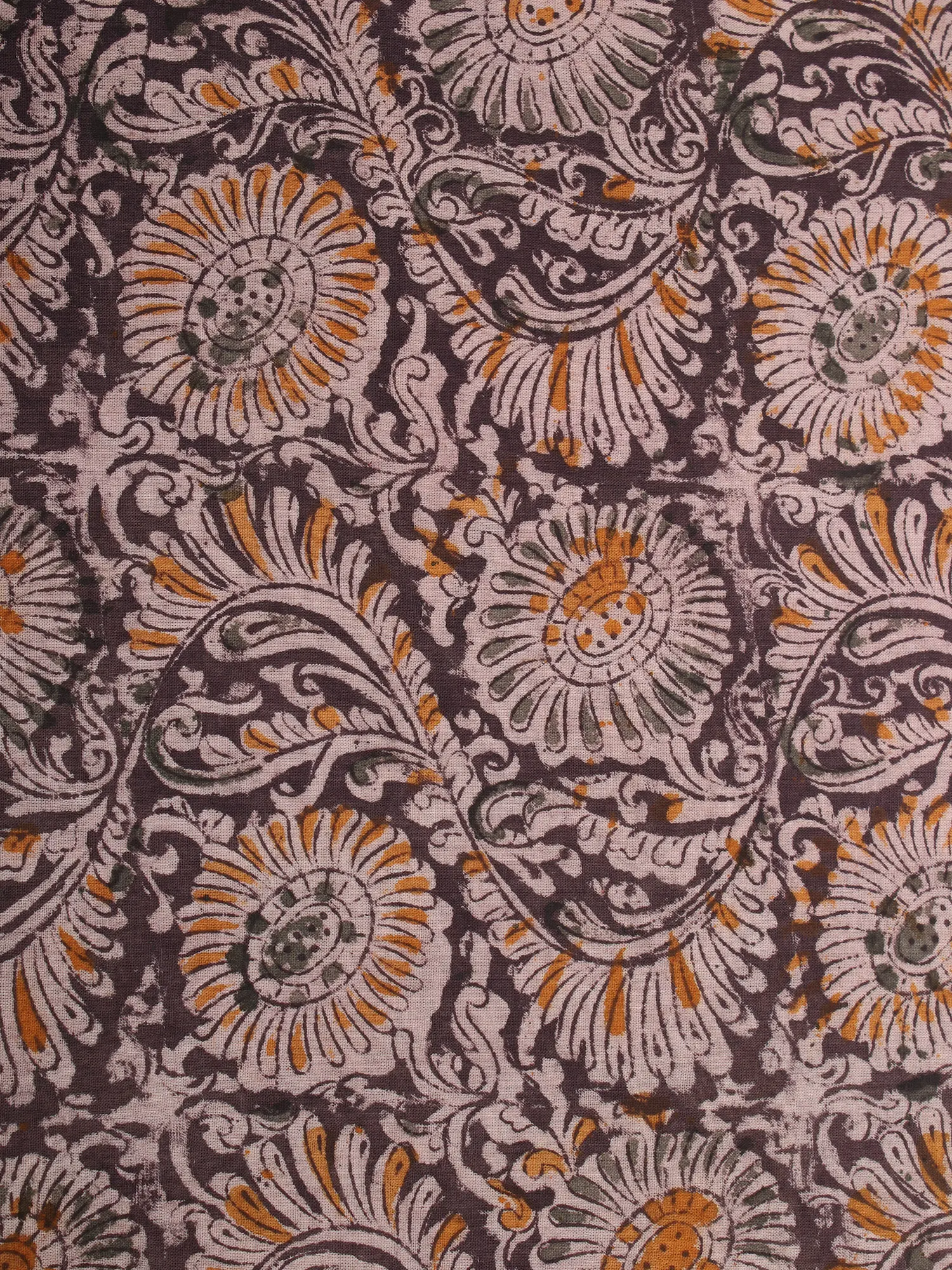 Rock-Grey Pure Cotton Kalamkari Block Printed Fabric, alternate view