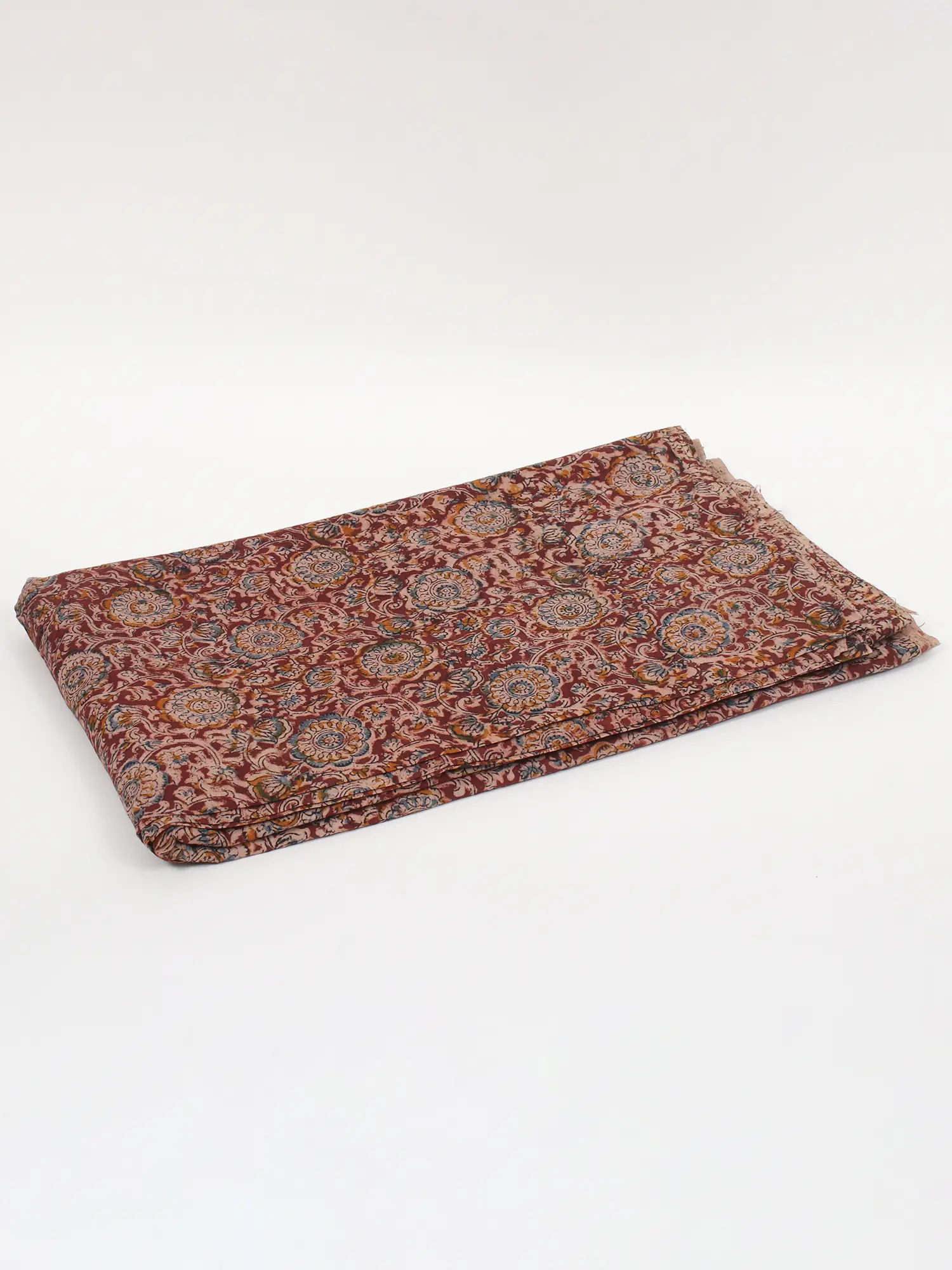 Rusty-Red Pure Cotton Kalamkari Block Printed Fabric