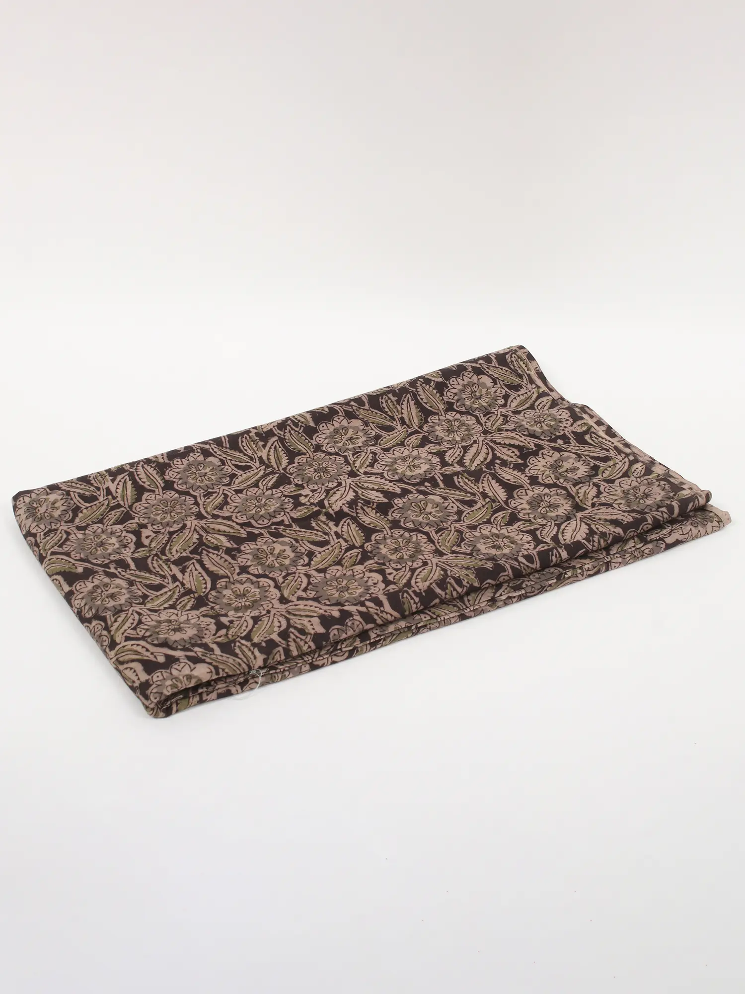 Dark-Charcoal Grey Pure Cotton Kalamkari Block Printed Fabric