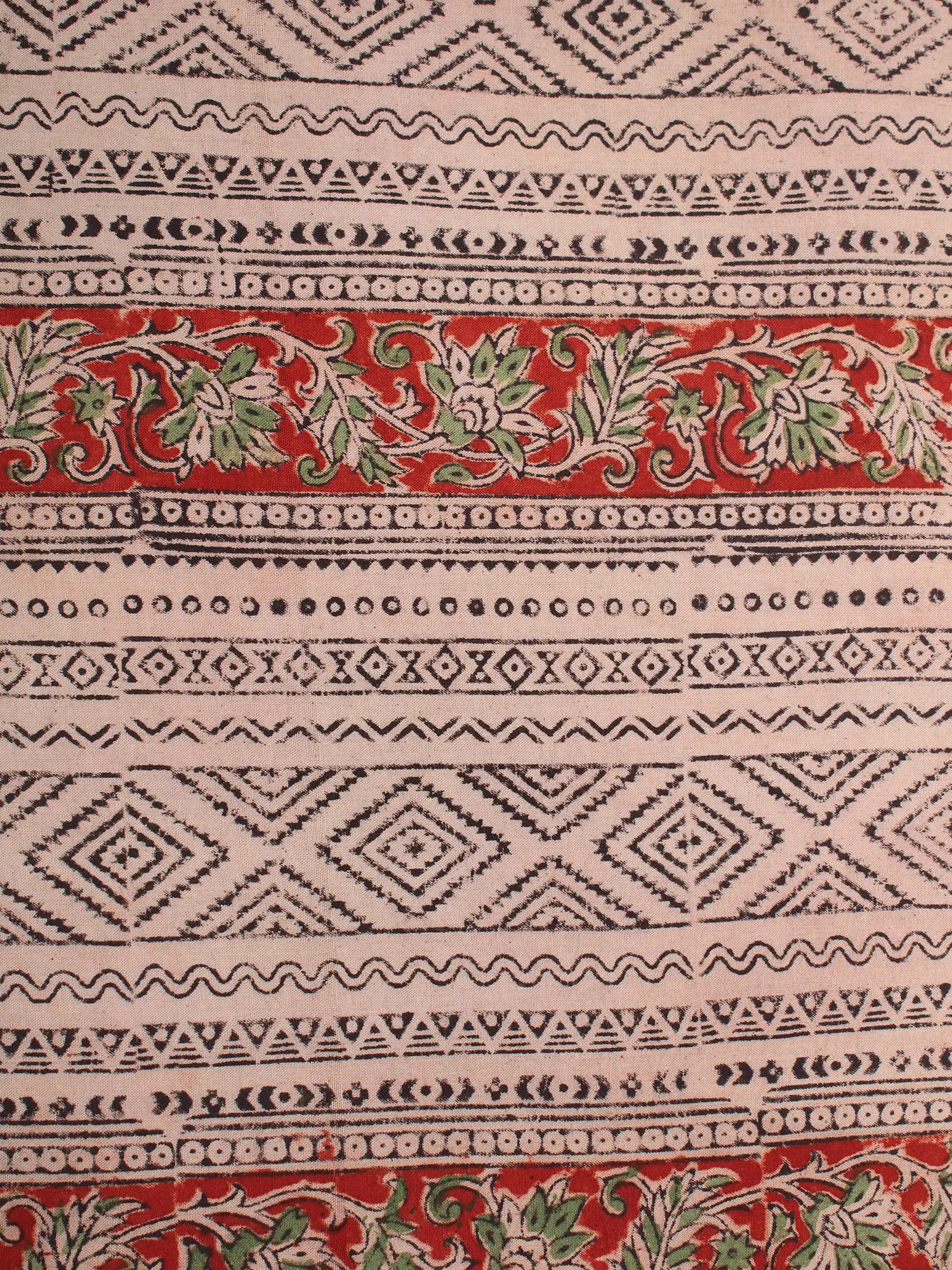 Beige-Red Pure Cotton Kalamkari Block Printed Fabric, alternate view