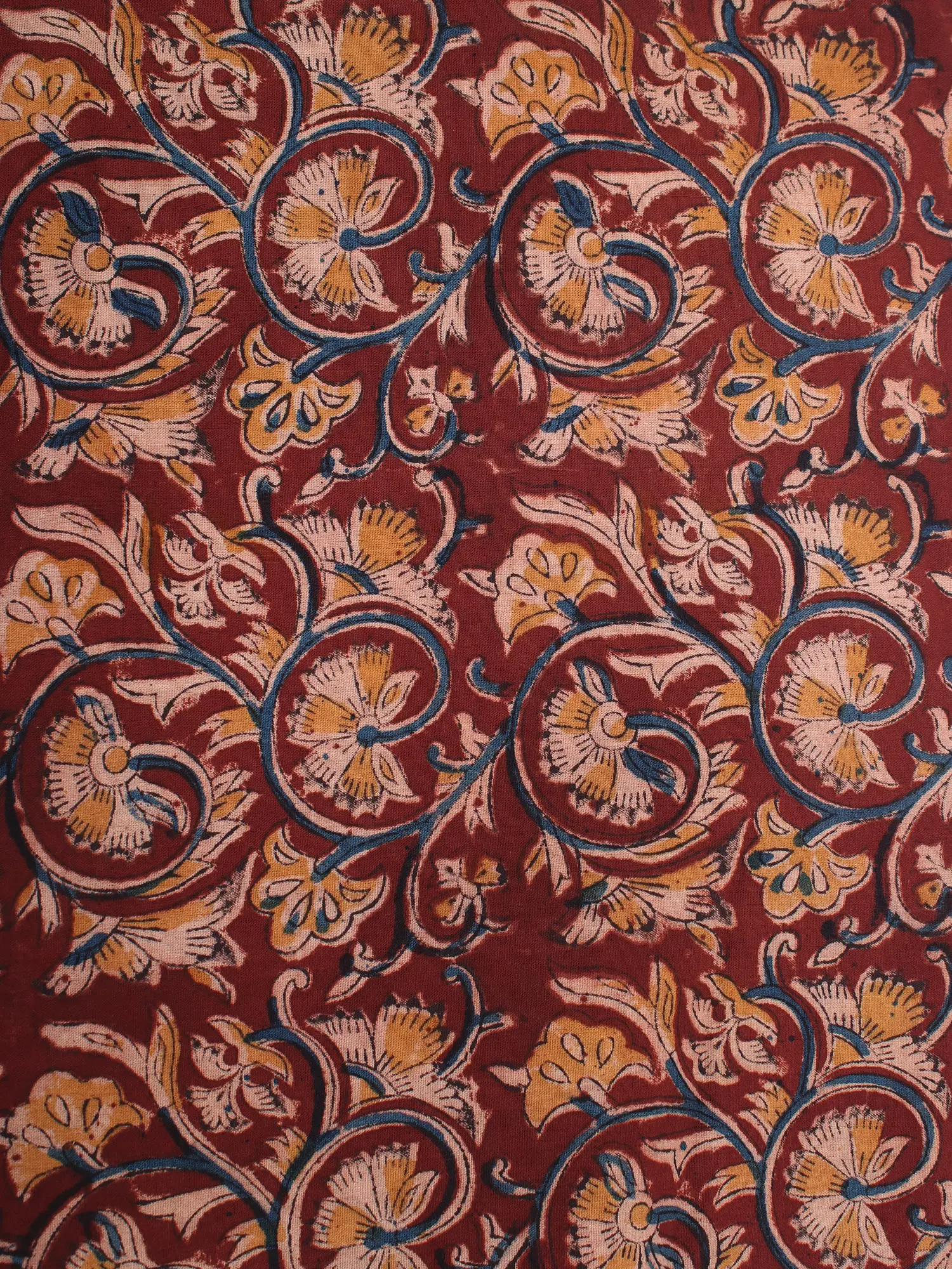 Wine-Red Pure Cotton Kalamkari Block Printed Fabric, alternate view