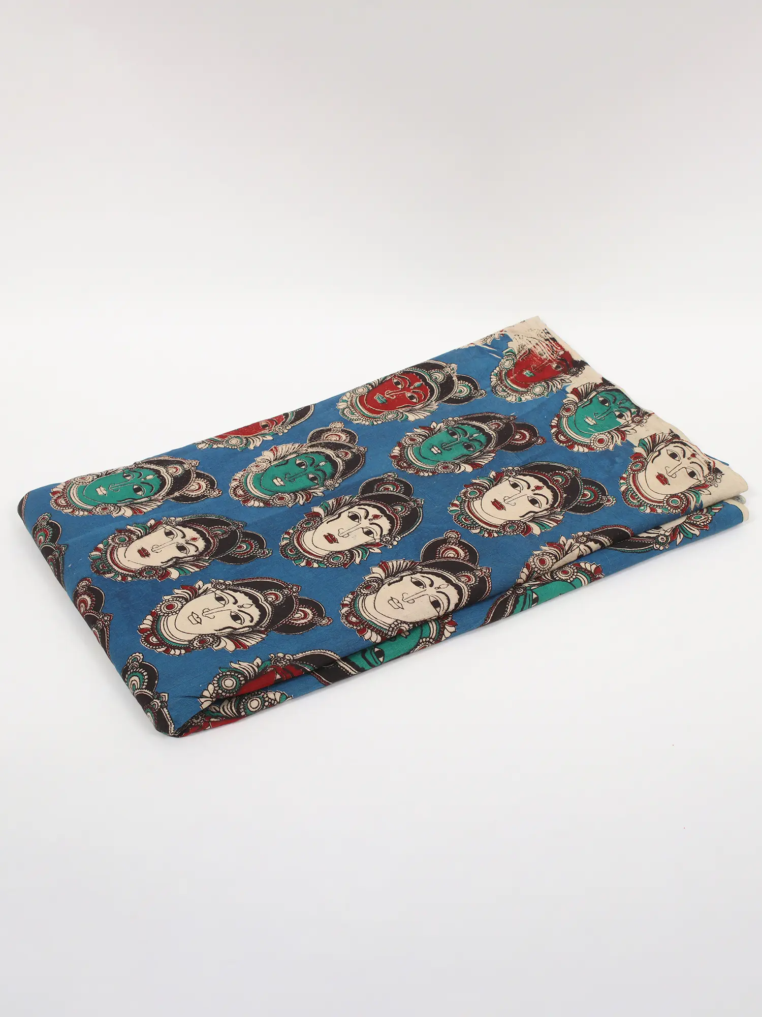 Parisian-Blue Pure Cotton Kalamkari Blocked Printed Fabric