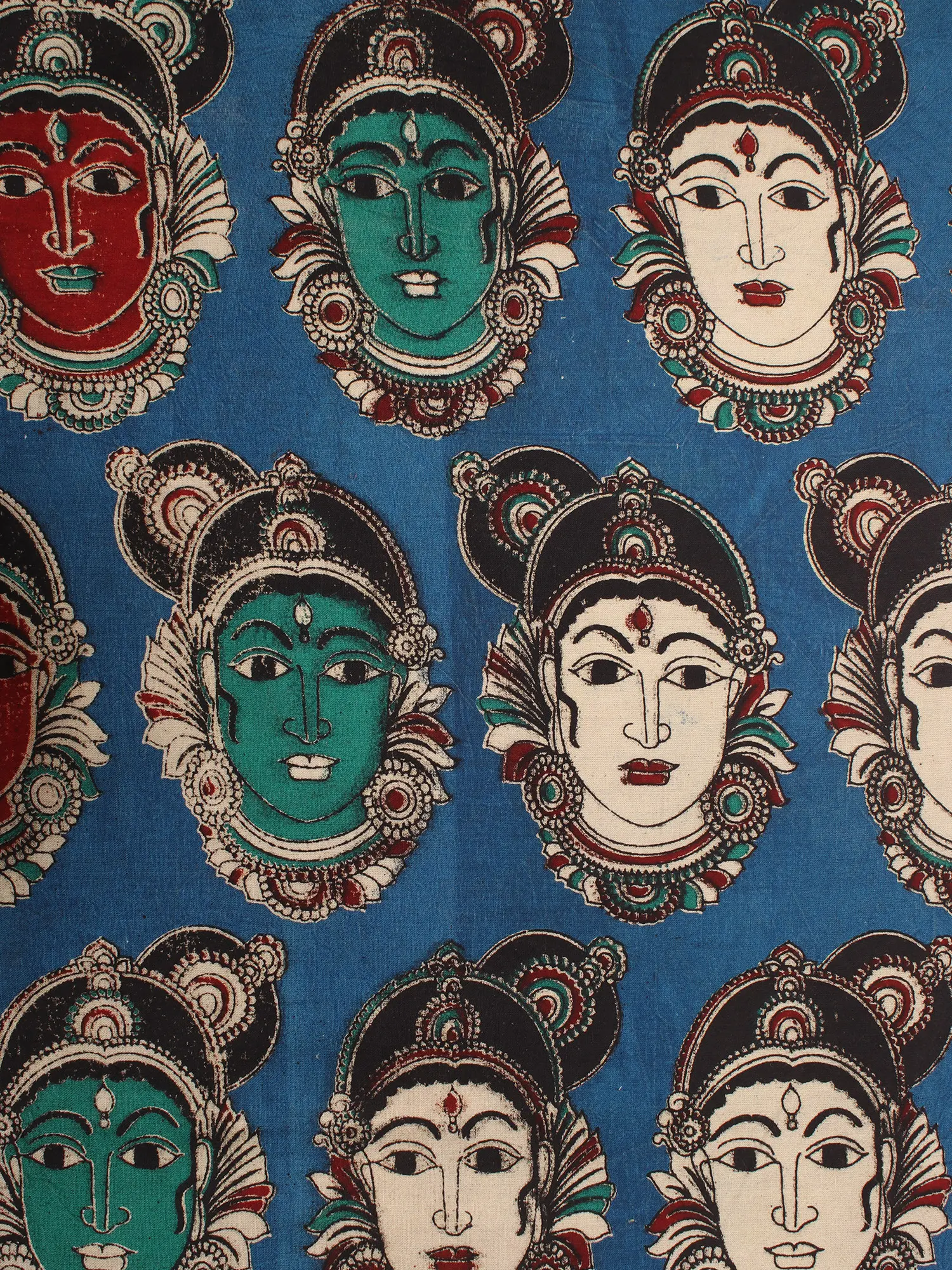 Parisian-Blue Pure Cotton Kalamkari Blocked Printed Fabric, alternate view