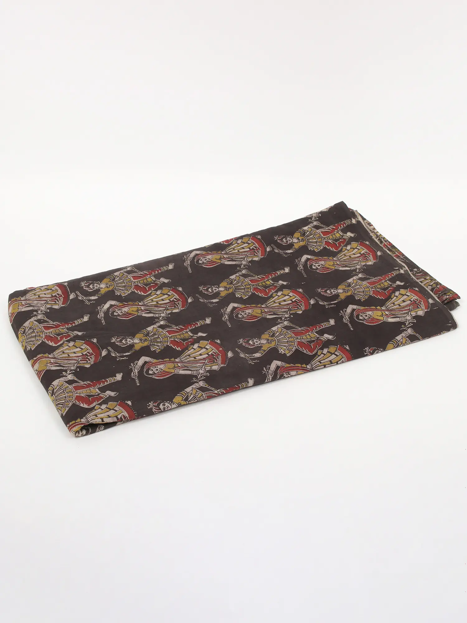 Blackened-Pearl Pure Cotton Kalamkari Dandiya Folk Dance Blocked Printed Fabric