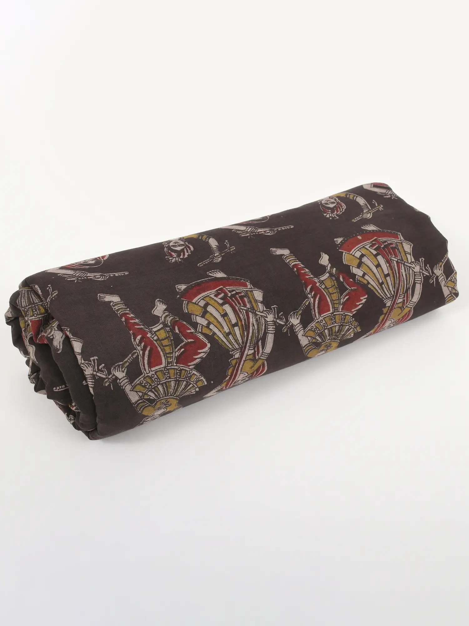 Blackened-Pearl Pure Cotton Kalamkari Dandiya Folk Dance Blocked Printed Fabric, alternate view